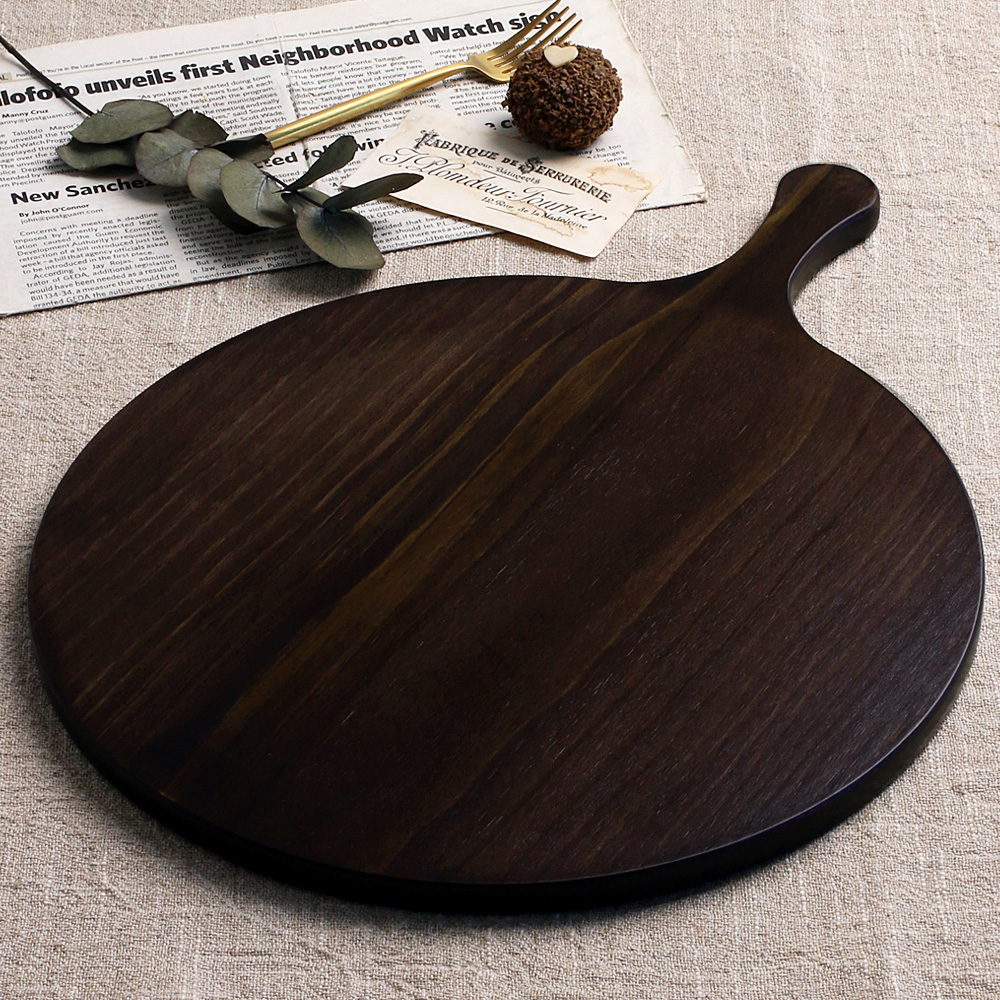 빵도마 플레이팅 스테이크 피자 원목 우드 나무 도마 손잡이 서빙보드 33cm, 바기오 월넛 3호 - 상품 이미지