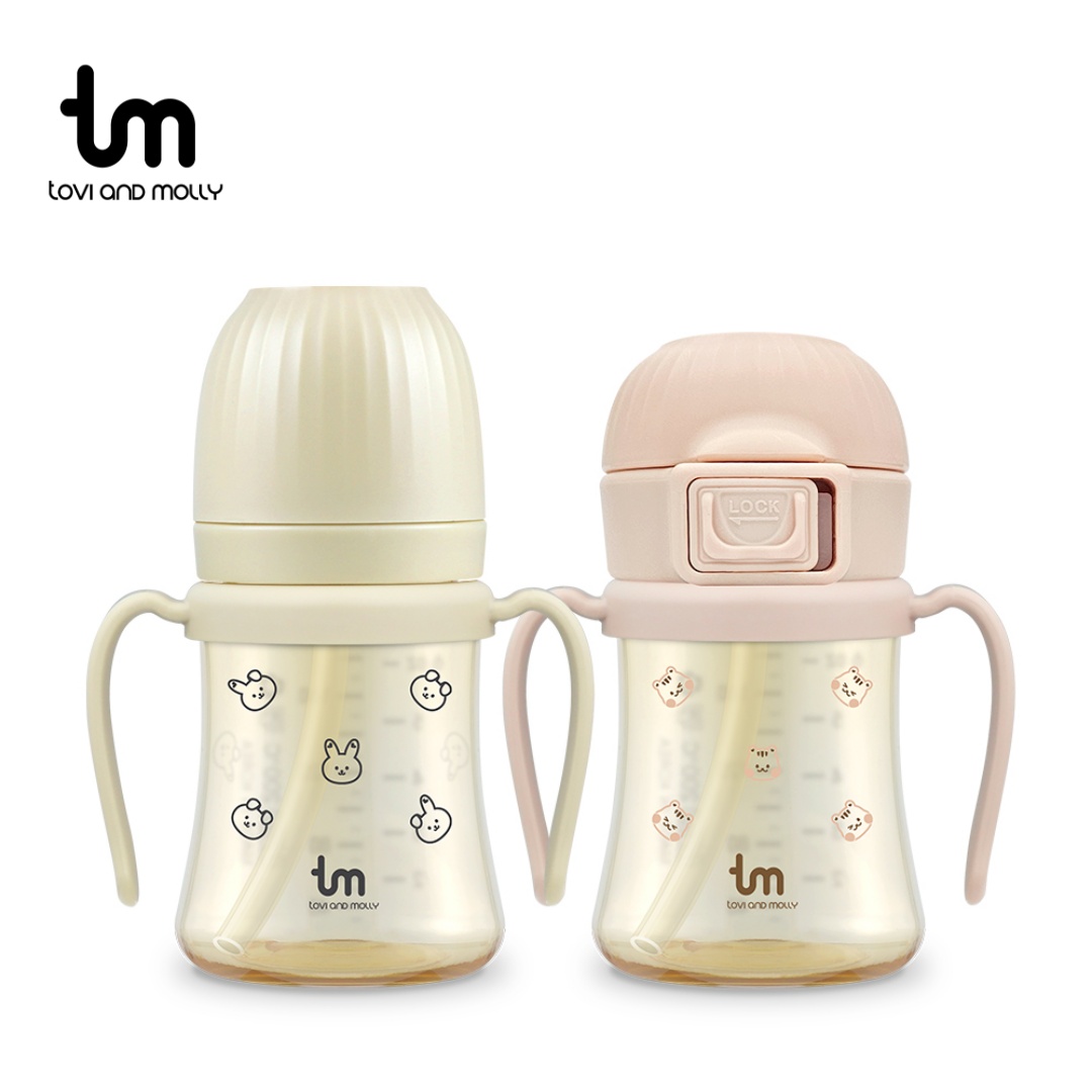 [토비앤몰리] 1+1 일반캡 원터치락캡 아기 유아 어린이집 이유식 빨대컵 180ml 280ml