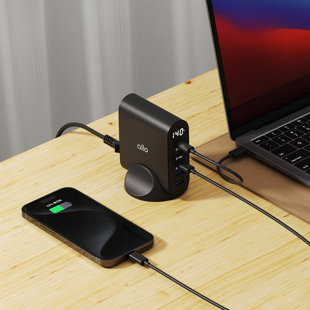 알로코리아 140W GaN 프로 PD PPS 초고속 5포트 멀티 충전기 UC5140GPD