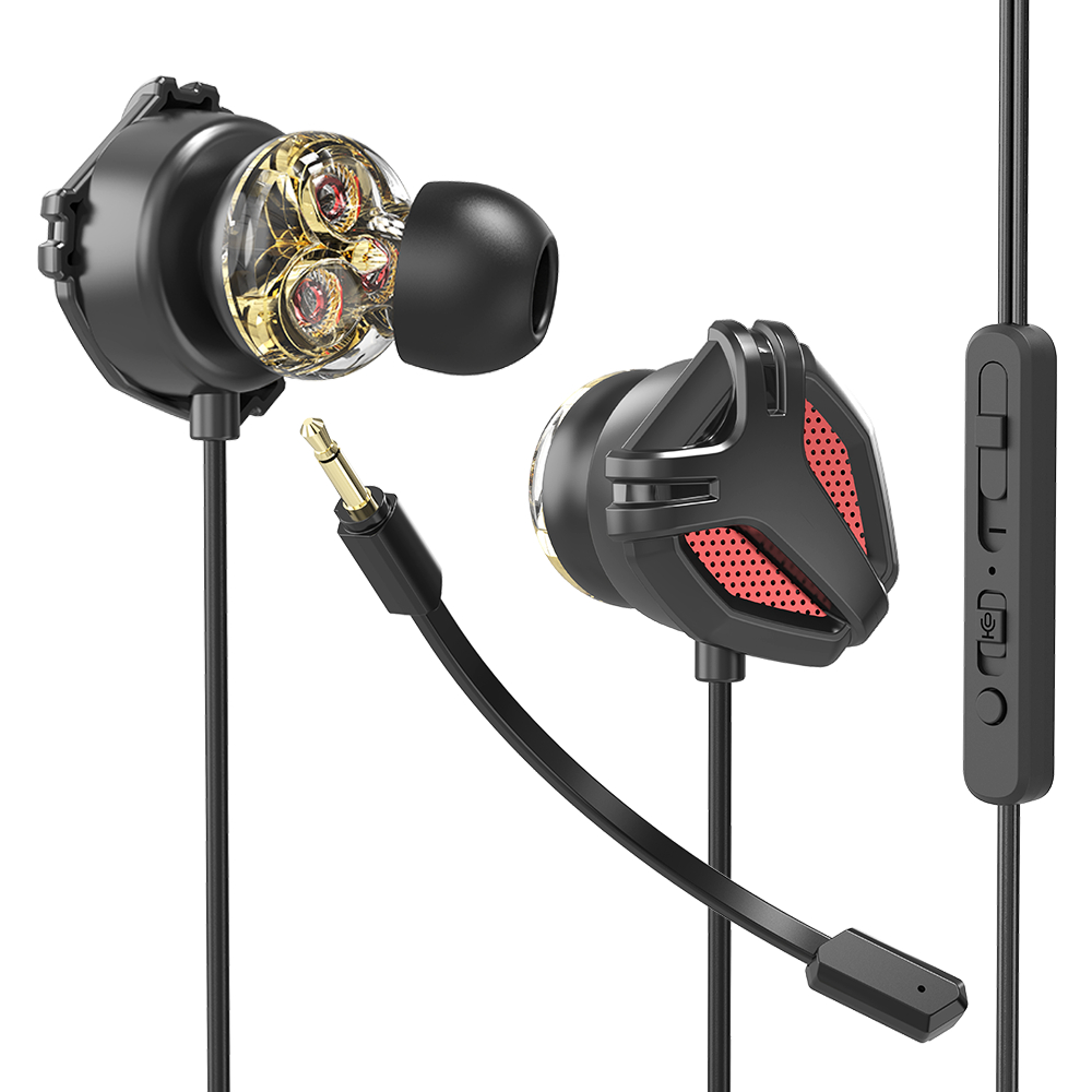 핏 EPM1 유선 게이밍 이어폰 마이크 탈부착 트리플 드라이버 레드