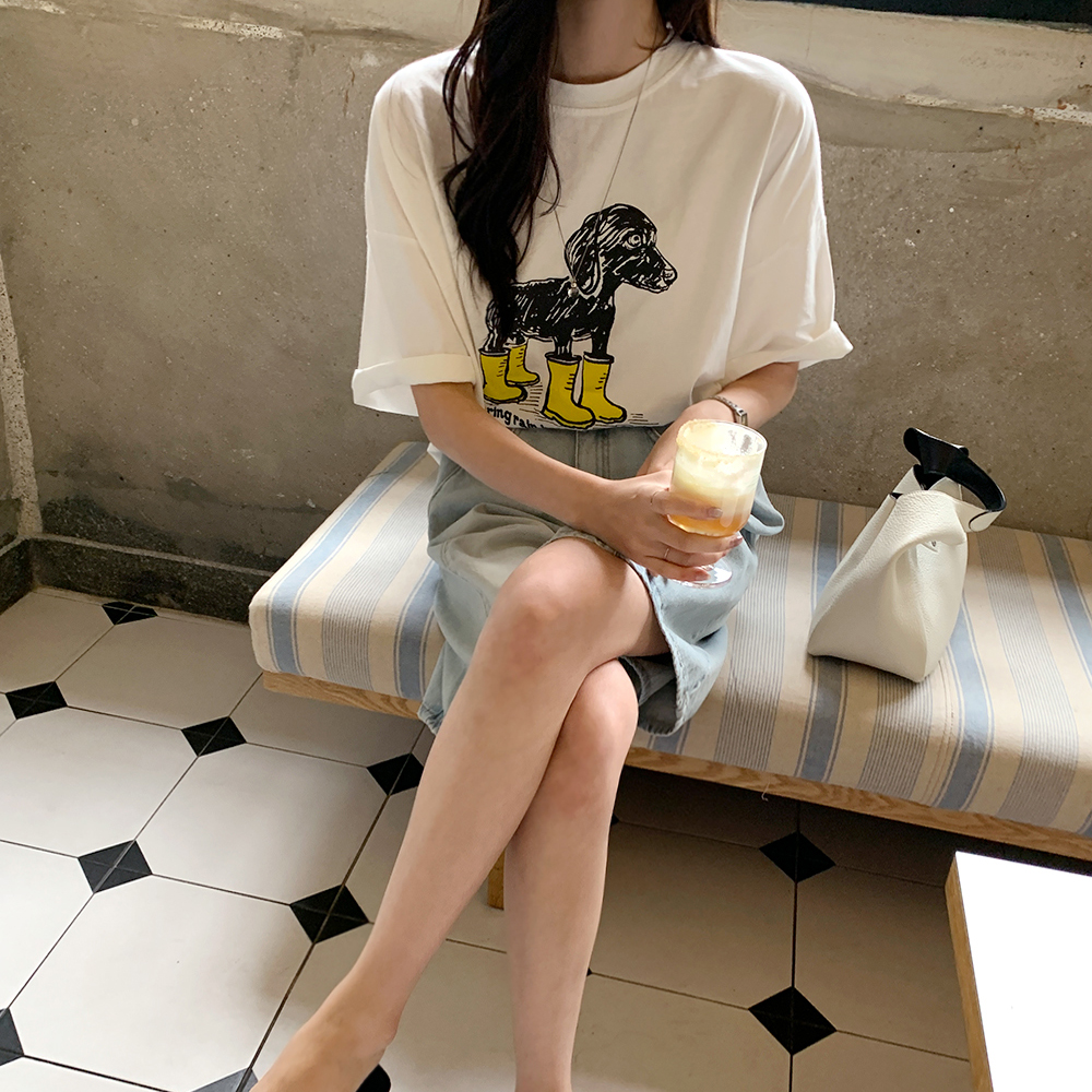 리온나  프린팅 반팔 오버핏 티셔츠 - 상세 이미지 5