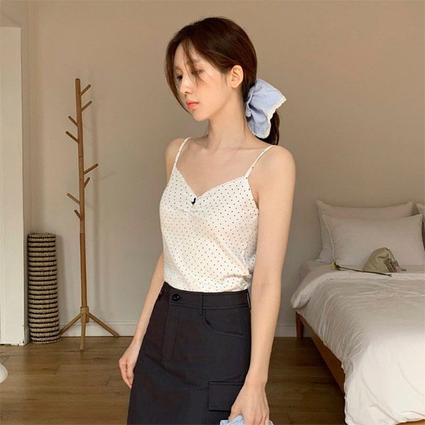 포틀리 도트 리본 레이스 끈나시 ts4485 - 메인 이미지