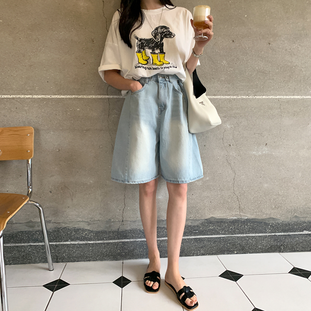 디모네 와이드핏 데님 반바지 - 상세 이미지 3