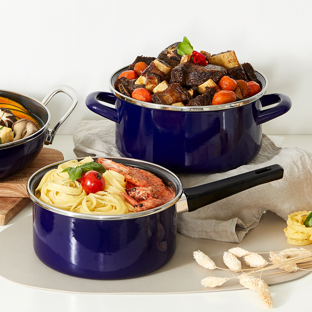 독일 콕스타 비엔나블루 법랑 인덕션 편수냄비 16cm 인덕션용 범랑 무연마제 이유식 냄비