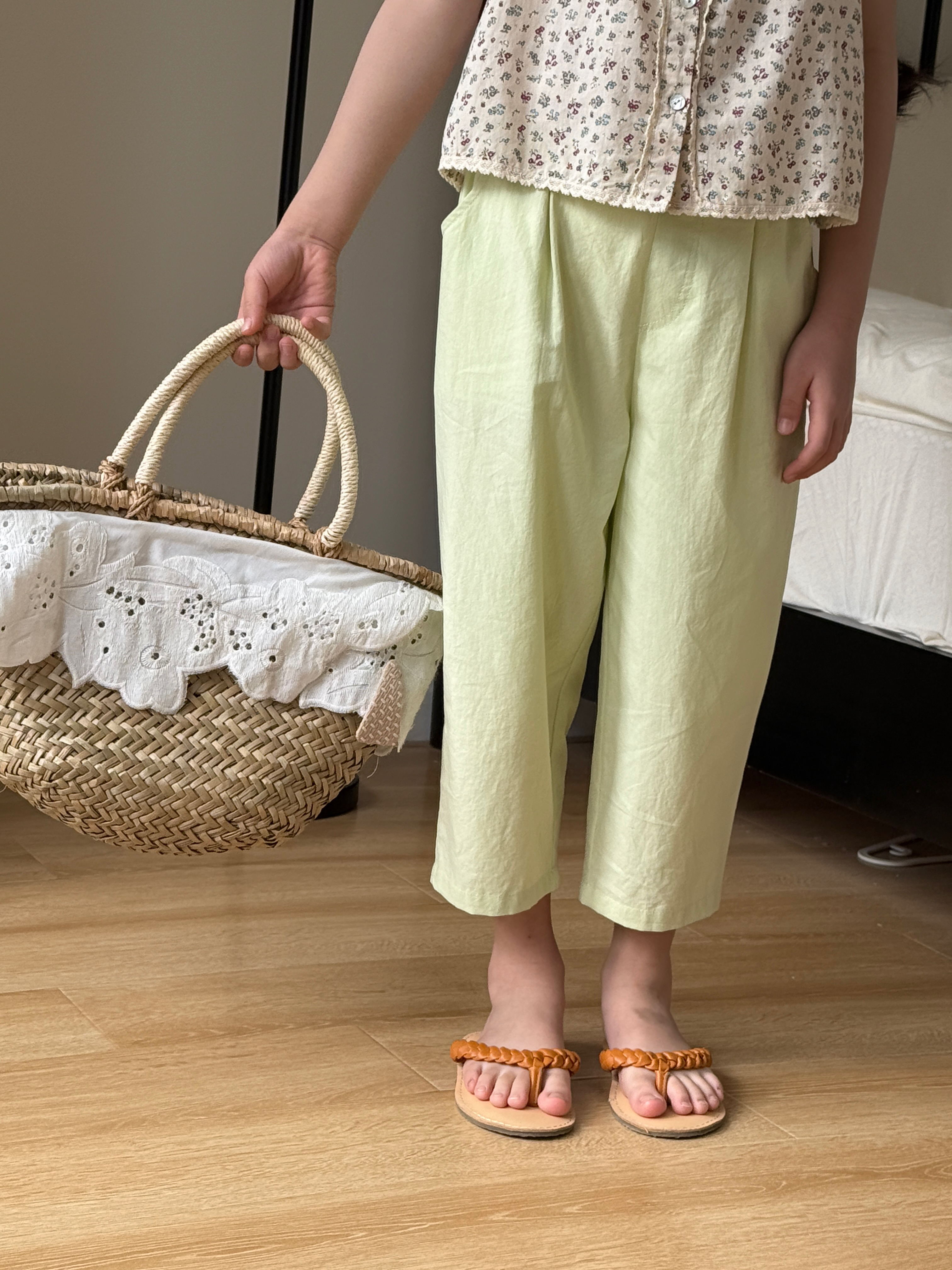 Irene's Closet 링클 가공 순면 원턱 세미와이드 8부 긴바지 유아 주니어 여름