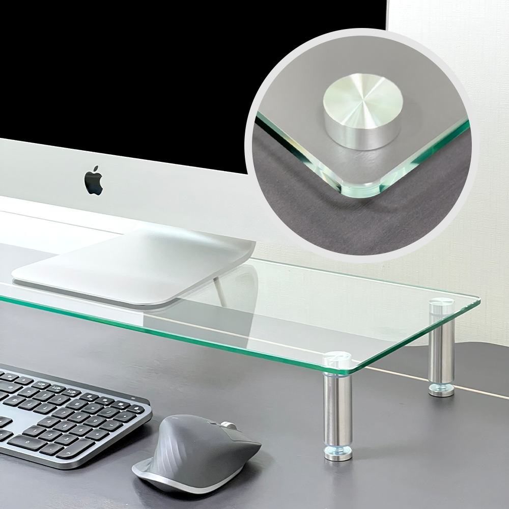 비컴피 강화유리 모니터 받침대 높이조절 컴퓨터 받침 높은 투명 선반 기본형 560