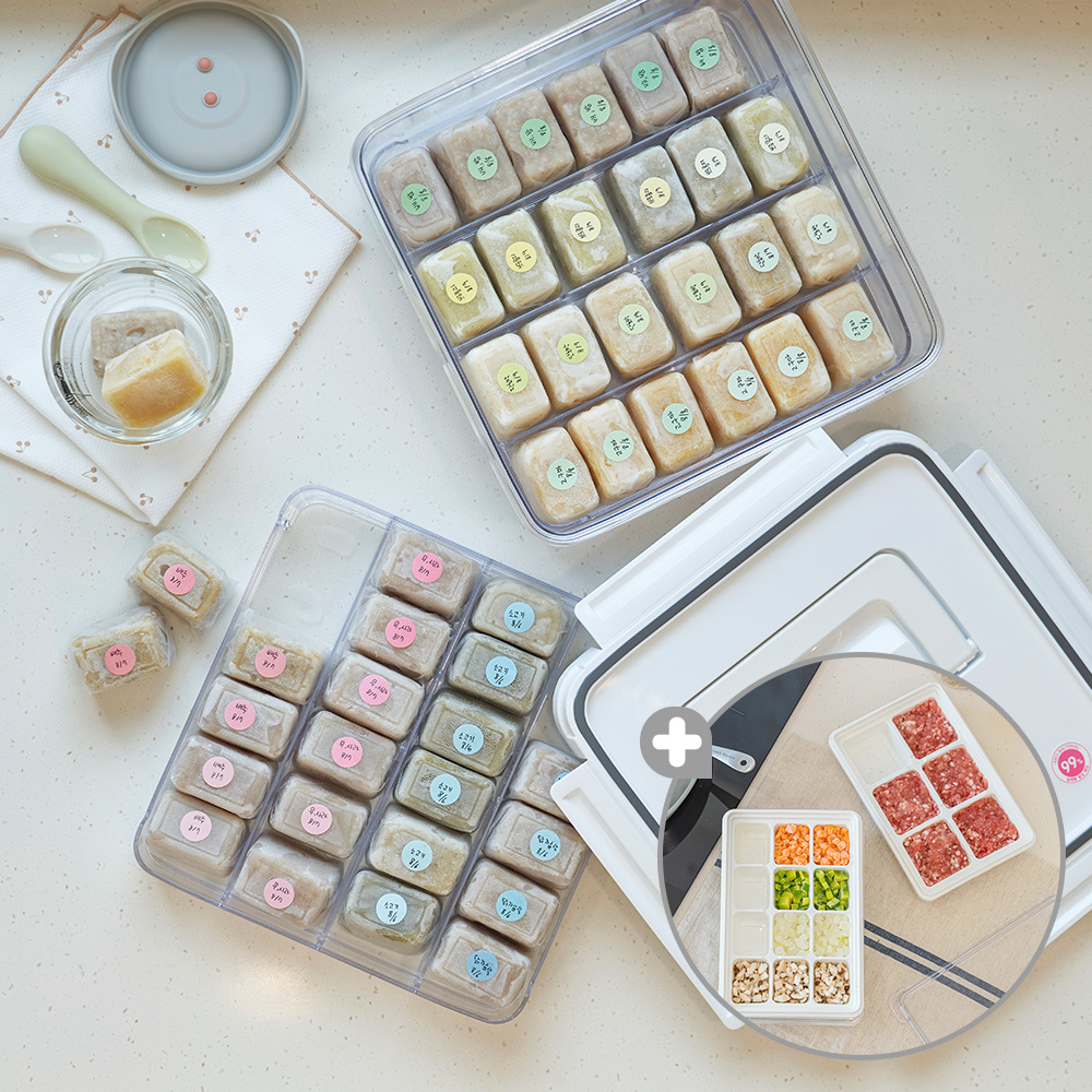 [N단독구성][2+4]스카이락 점보2호 이유식 큐브 보관용기 인케이스8칸 2P+칸칸 이유식 소분용기 4P