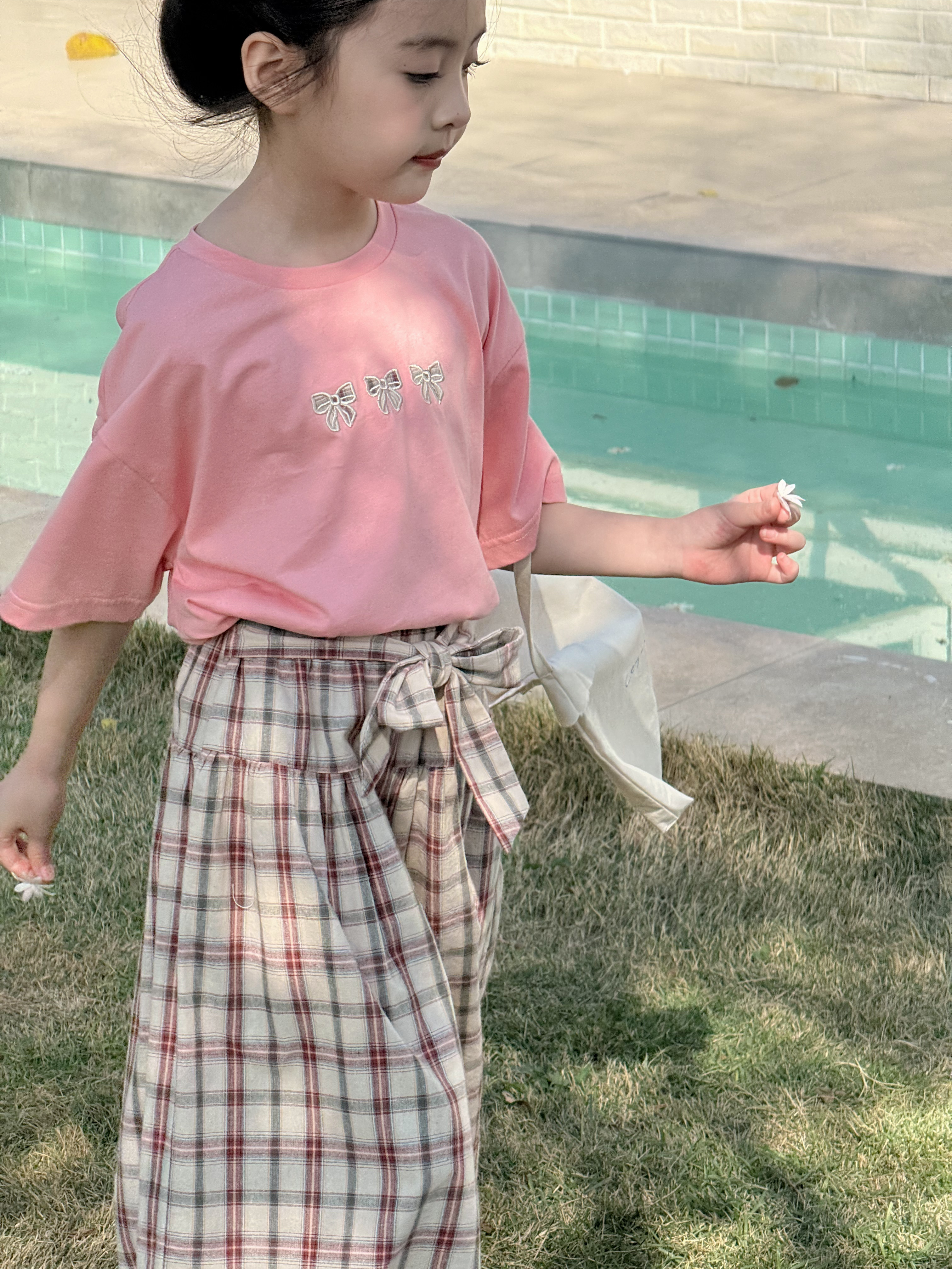 Irene's Closet 플레이드 체크 리본여밈 플레어 7부 큐롯 팬츠 유아 주니어 봄 여름 - 상세 이미지 2