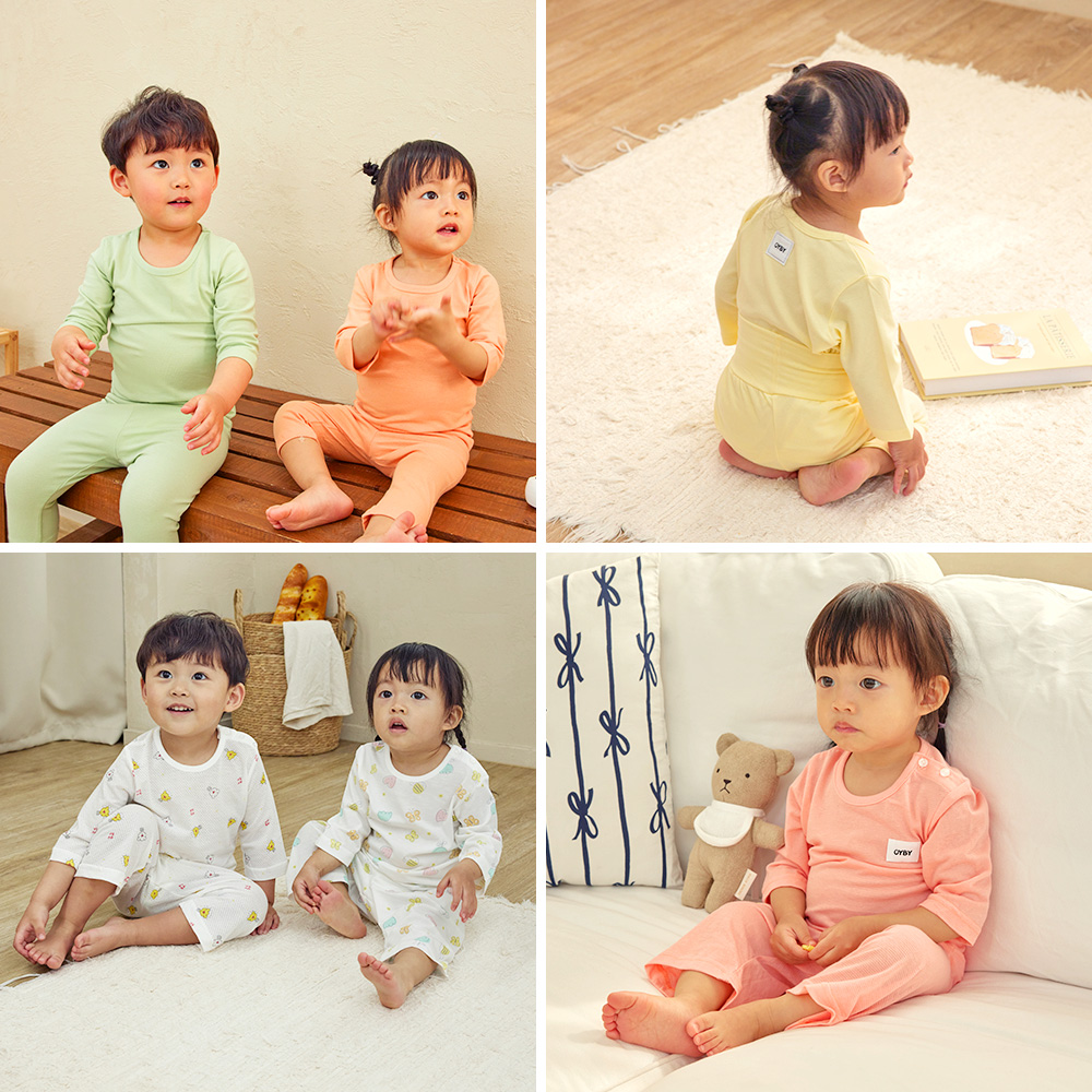 5+1 7부내의 아기내복 가을 겨울 밤부 매쉬 치즈 유아 아기실내복 신생아 배앓이방지 돌