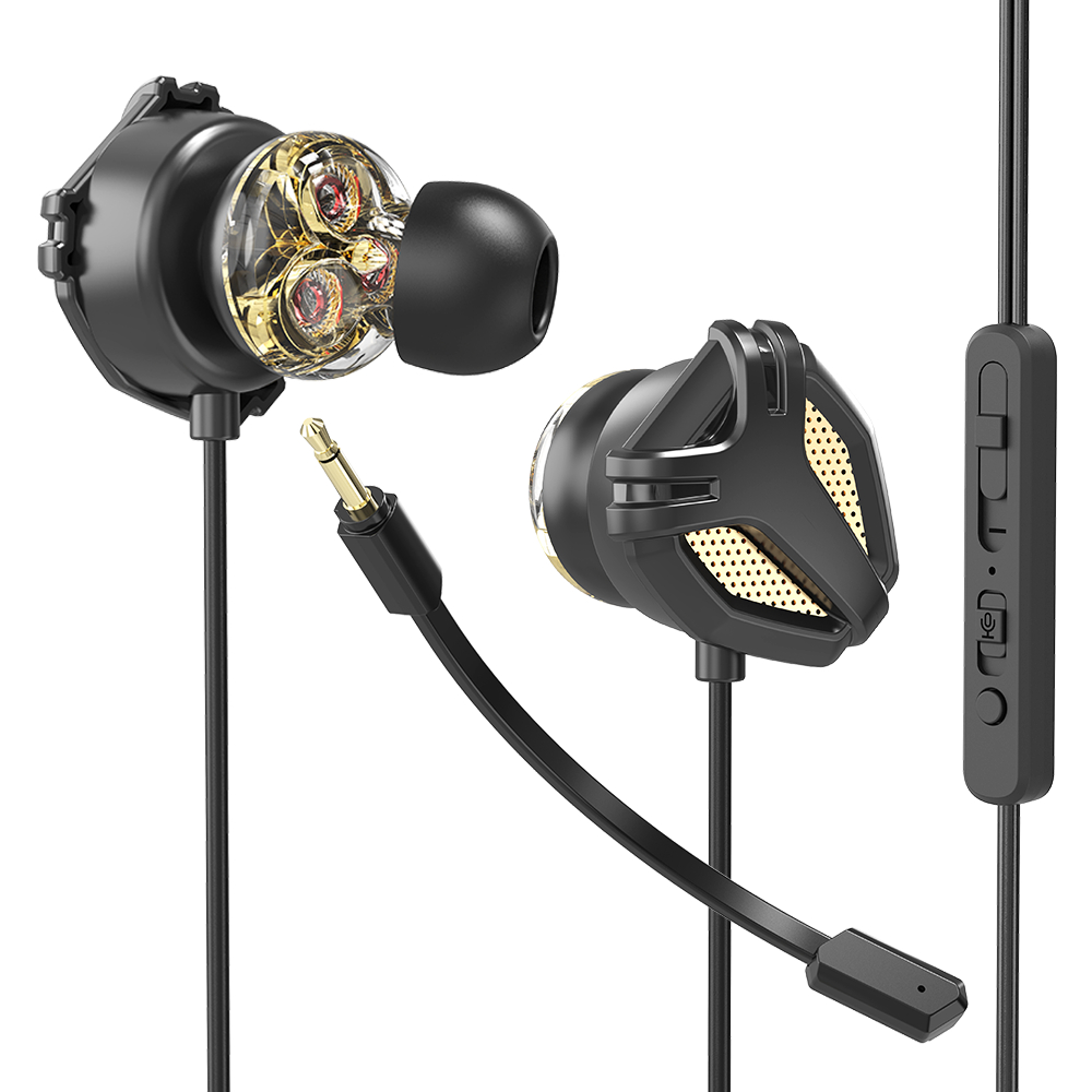 핏 EPM1 유선 게이밍 이어폰 마이크 탈부착 트리플 드라이버 골드