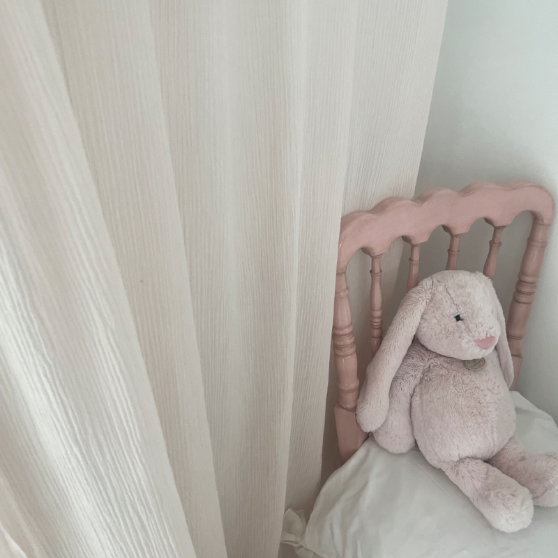 디뮤어 핑크&화이트 포인트망사 커튼