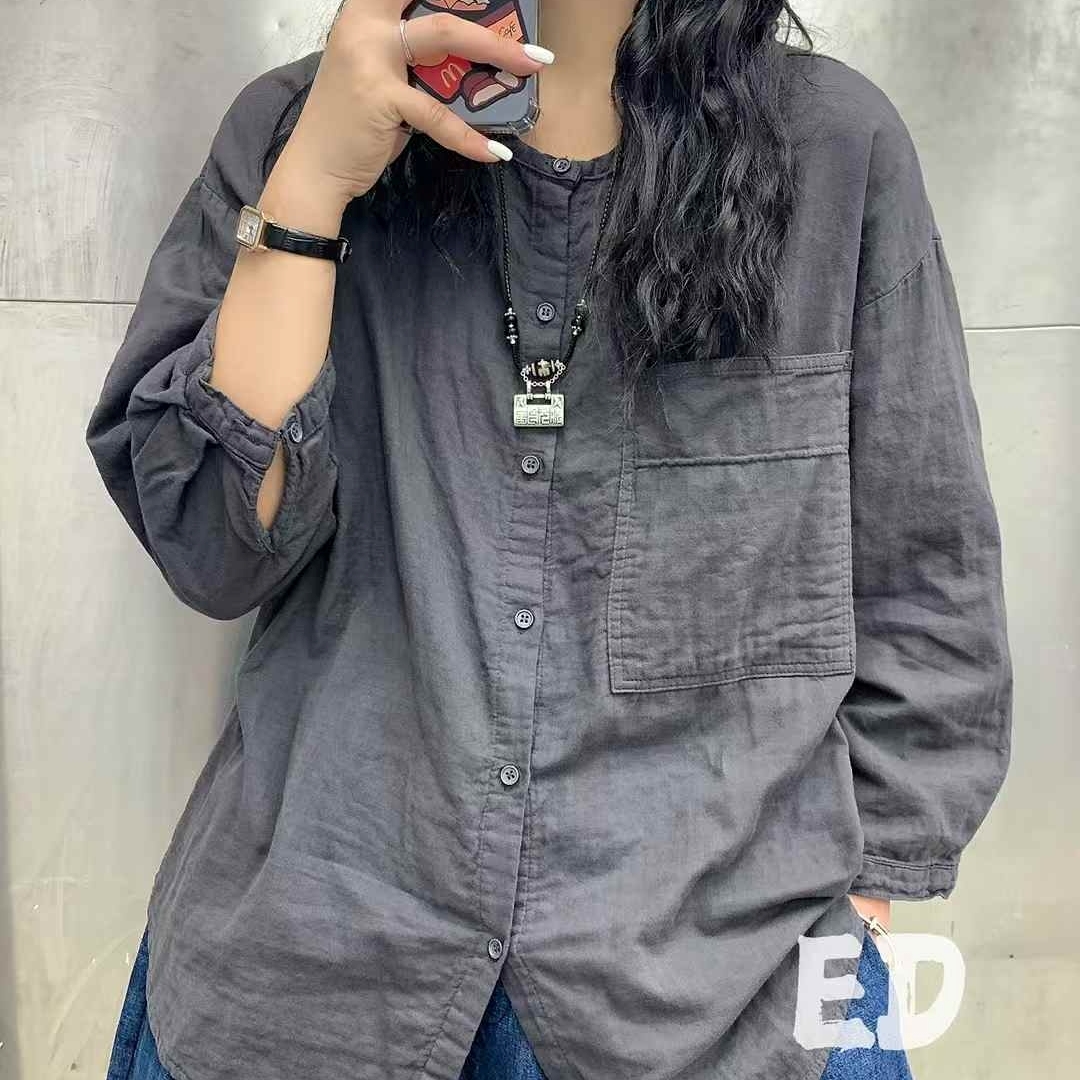 봄셔츠 라운드넥 간절기블라우스 빅포켓 3801 - 상세 이미지 3