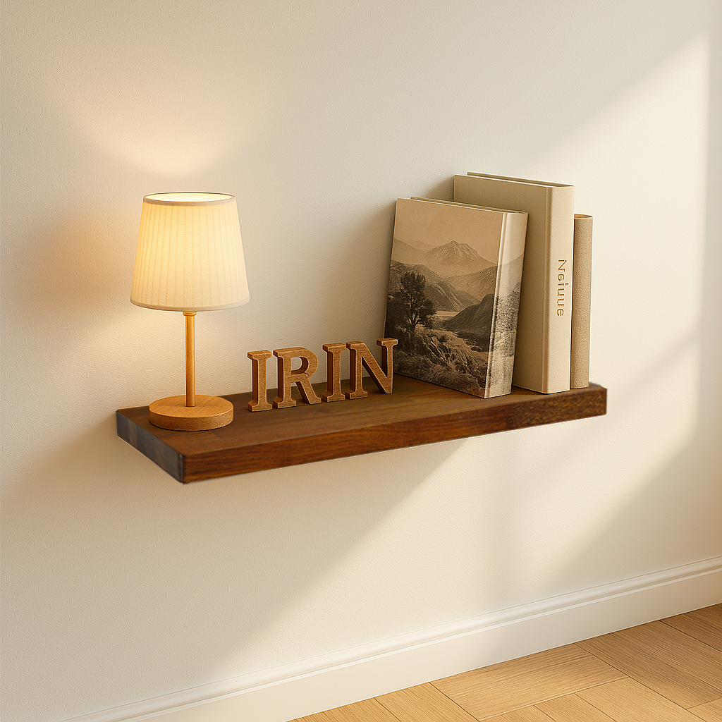 아이린 멀바우 원목 나무 무지주 벽걸이 벽 선반 400 콘크리트벽