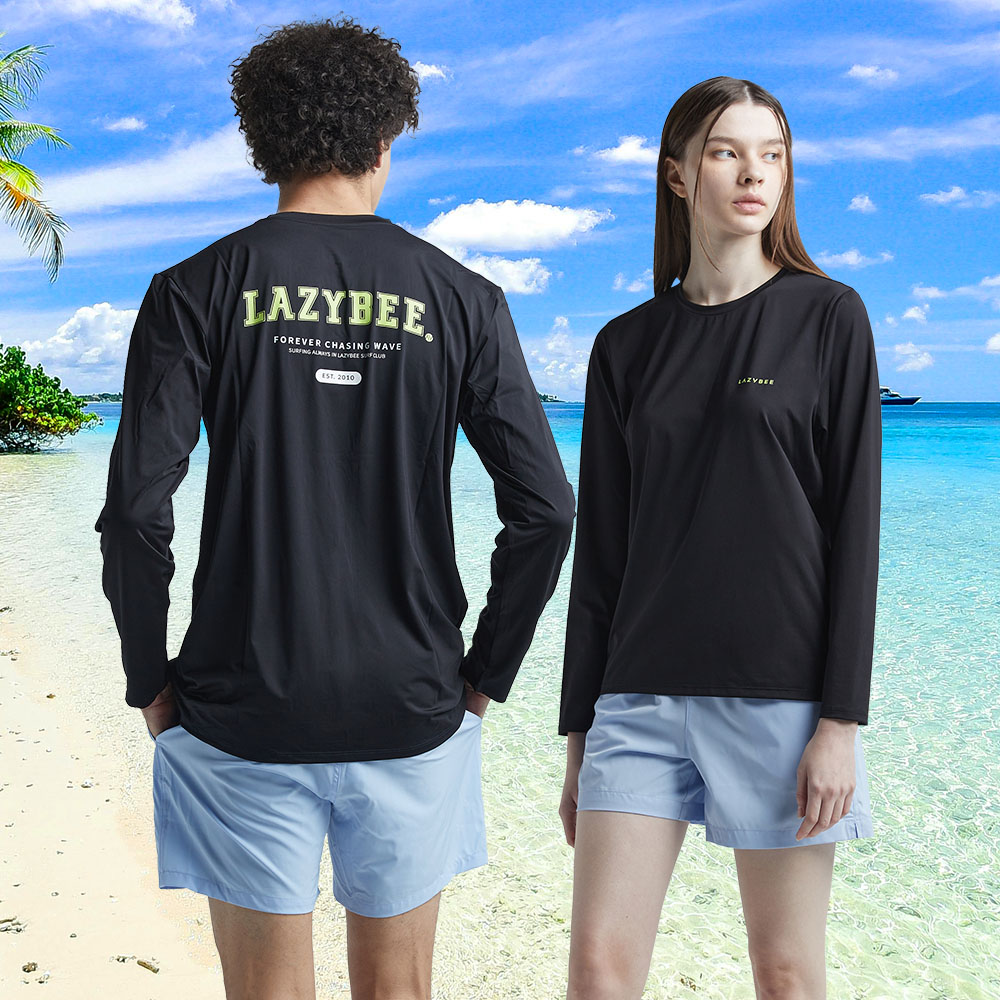 여성 남자 루즈핏 빅사이즈 래쉬가드 상하세트 커플 수영복 뒷로고 블랙 G101