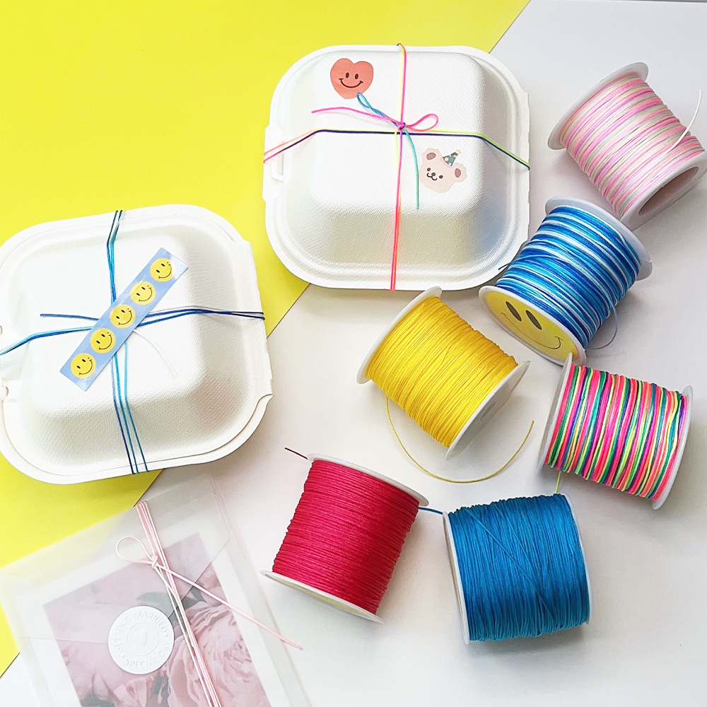 구디백 포장끈 네온 레인보우 1롤 답례품 도시락 생일 선물 포장 택끈 트와인 끈 이미지 2