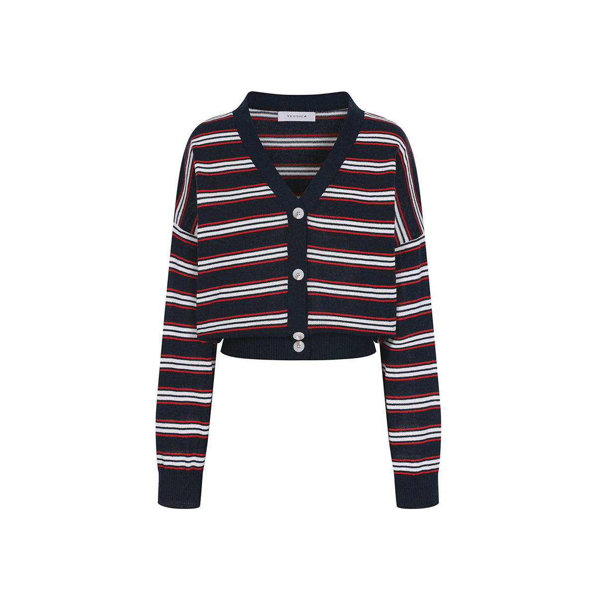 예시카 린넨 멀티 스트라이프 브이넥 썸머 가디건 YJ4KC111