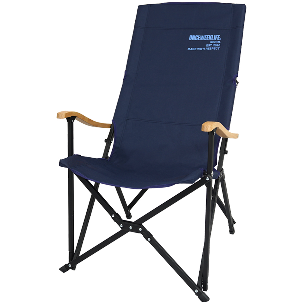 원스위크라이프 캠핑 접이식 경량 롱 릴렉스 체어 특대, 블랙프레임+원목 / 네이비, 1개