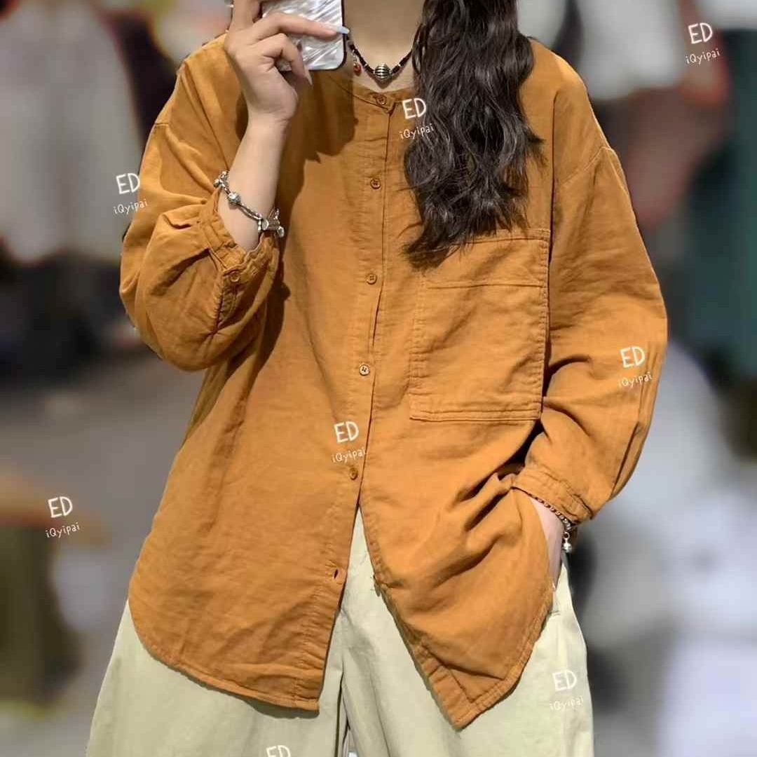 봄셔츠 라운드넥 간절기블라우스 빅포켓 3801 - 상세 이미지 4