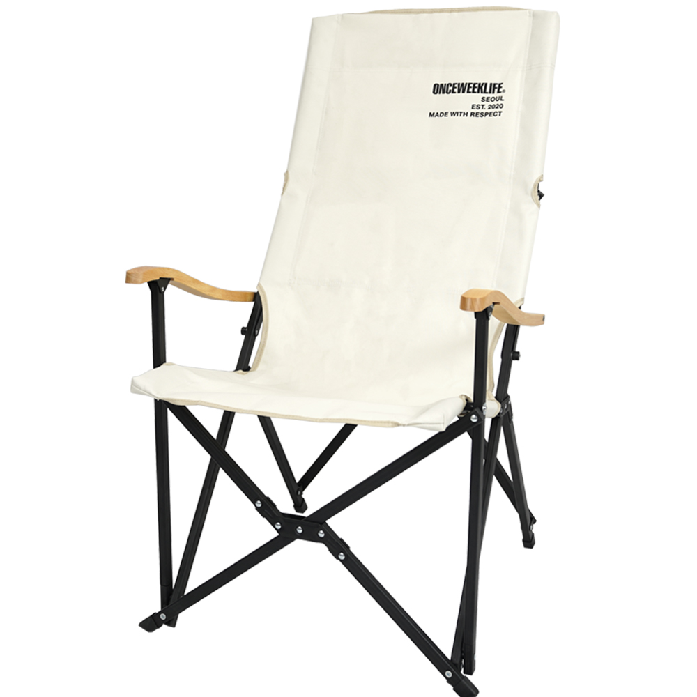 원스위크라이프 캠핑 접이식 경량 롱 릴렉스 체어 특대, 블랙프레임+원목 / 아이보리, 1개