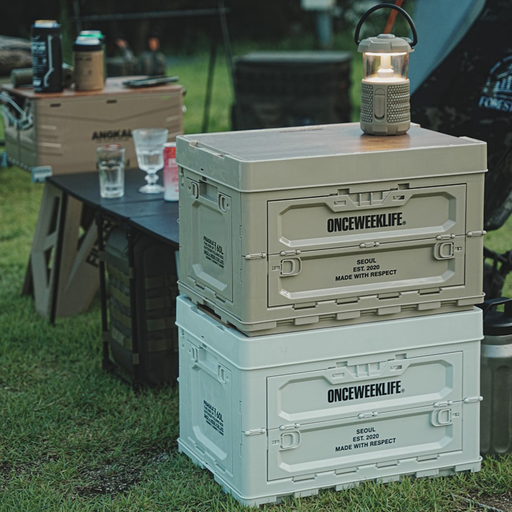 원스위크라이프 캠핑 접이식 멀티 오픈 형 수납 정리 함 대형 폴딩 박스 60L, 베이지