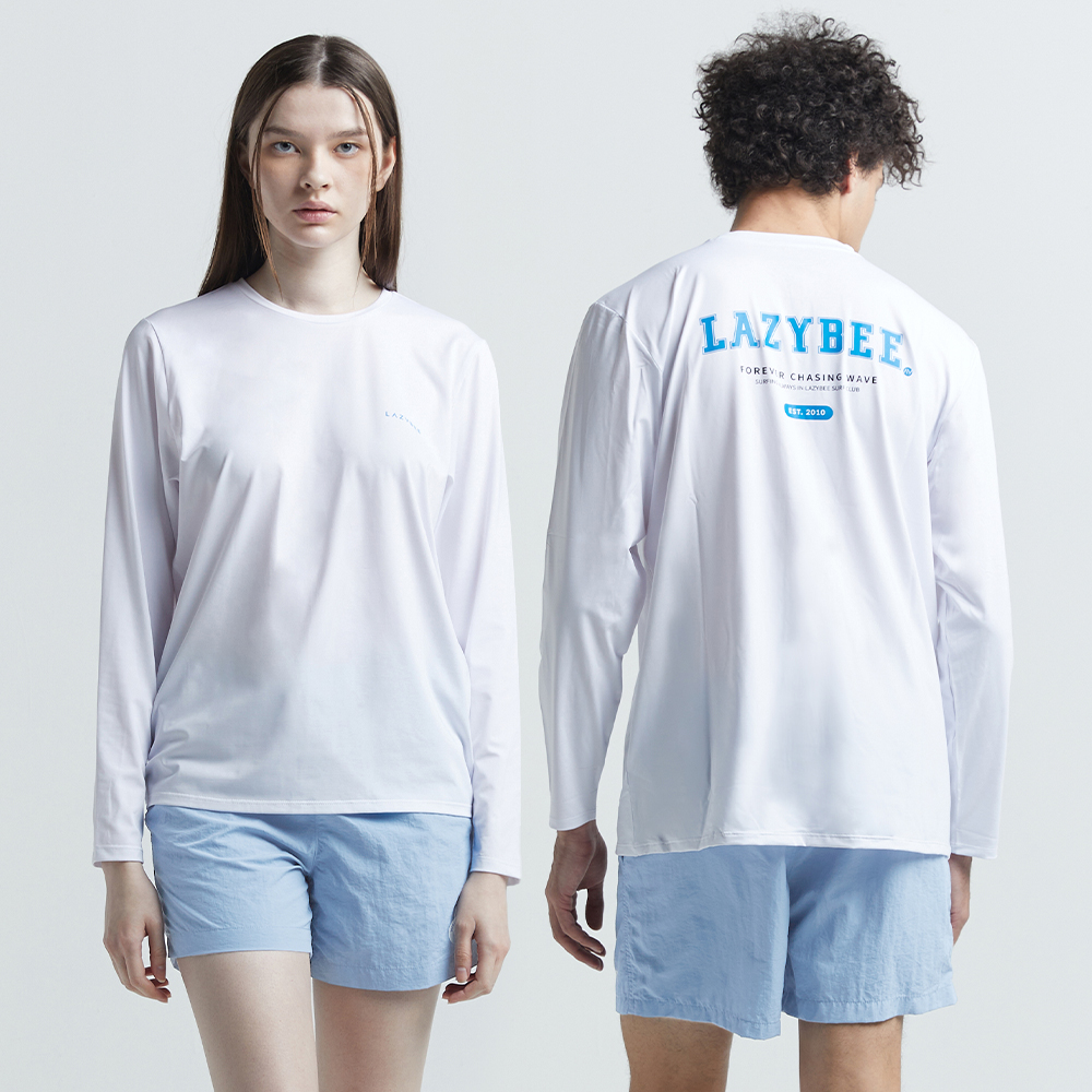 여성 남자 루즈핏 빅사이즈 래쉬가드 상하세트 커플 수영복 뒷로고 화이트 G101