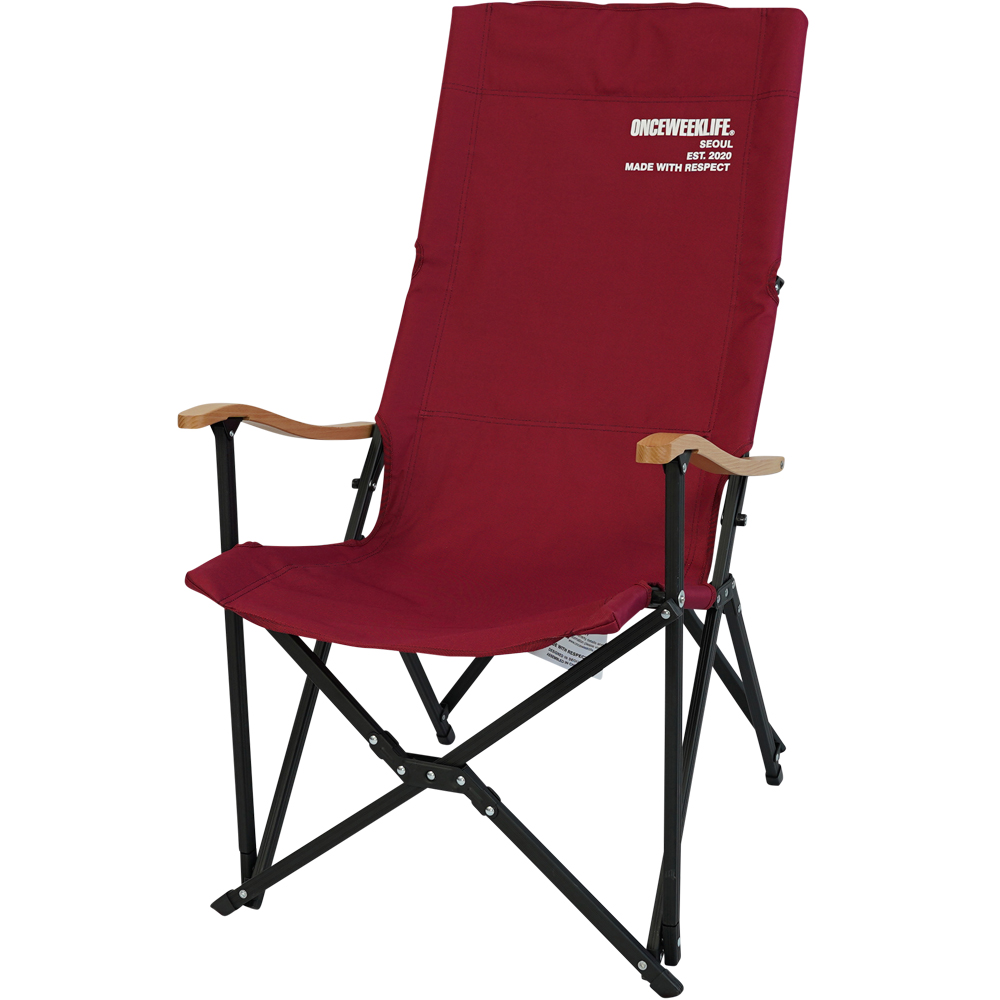 원스위크라이프 캠핑 접이식 경량 롱 릴렉스 체어 특대, 블랙프레임+원목 / 버건디, 1개