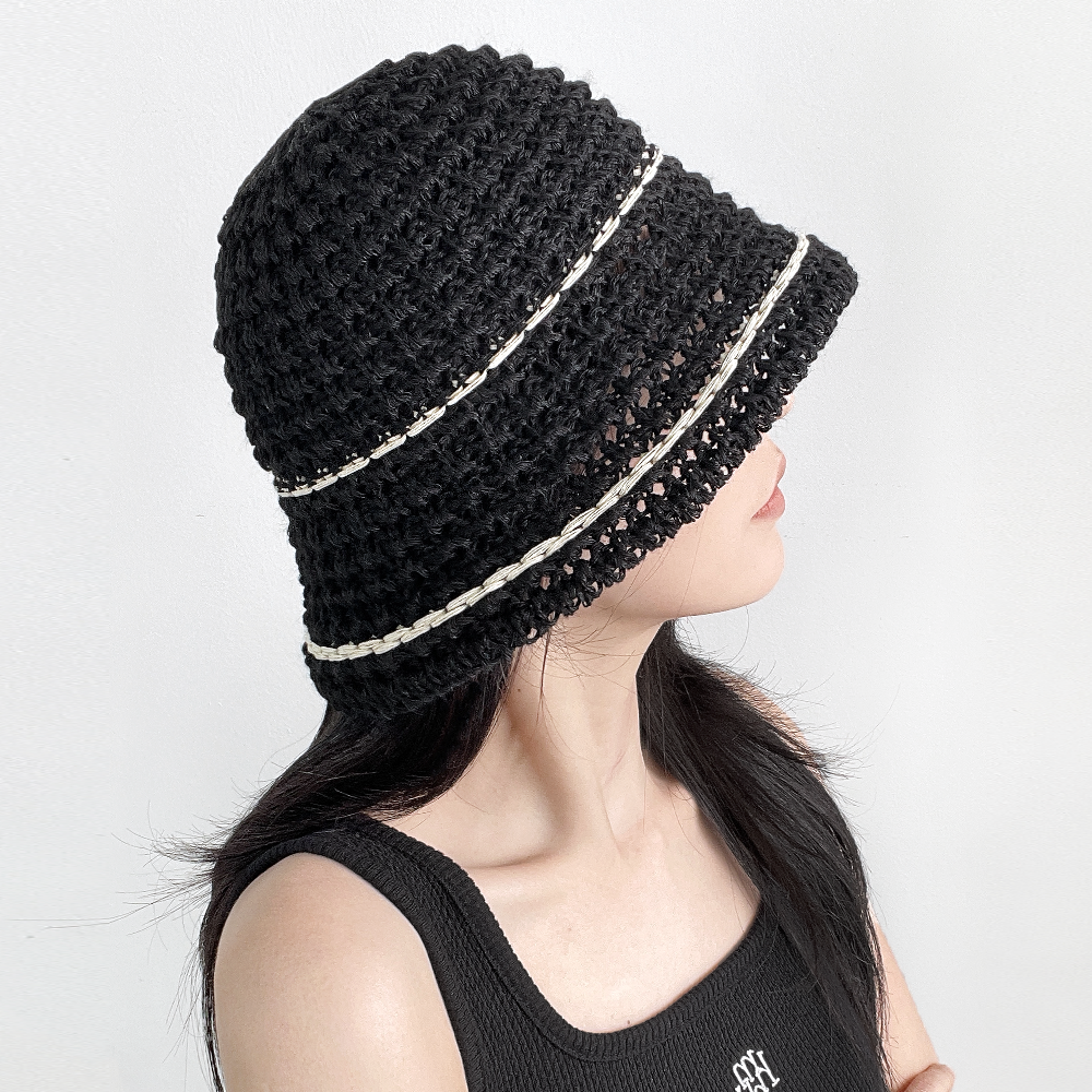 투 지사 뜨개 니트 여성 벙거지모자 여름 휴양지 밀짚 버킷햇