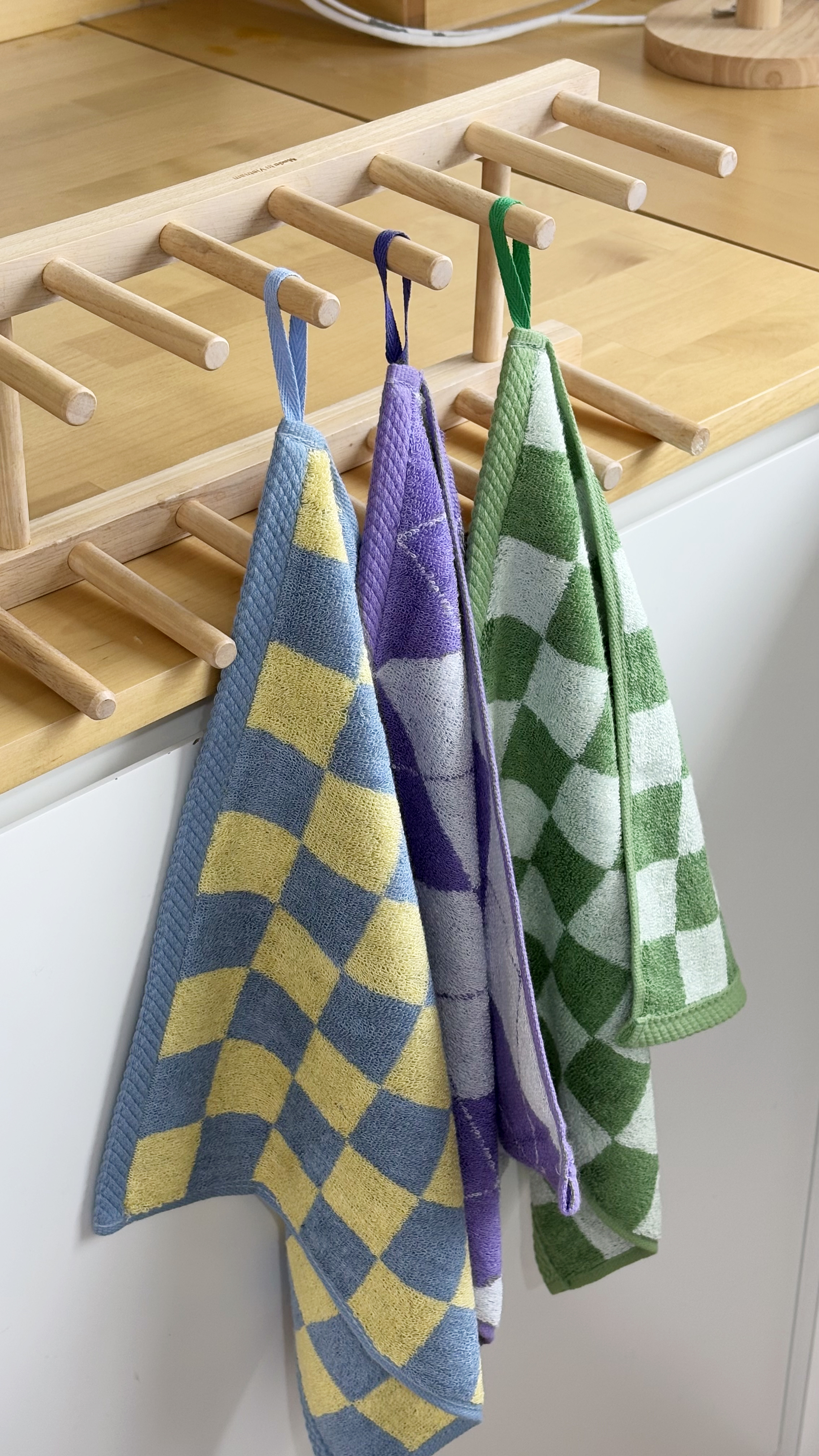 6P 12P 먼지없는 뱀부 주방 고리 핸드타올 아가일 체커보드 SET