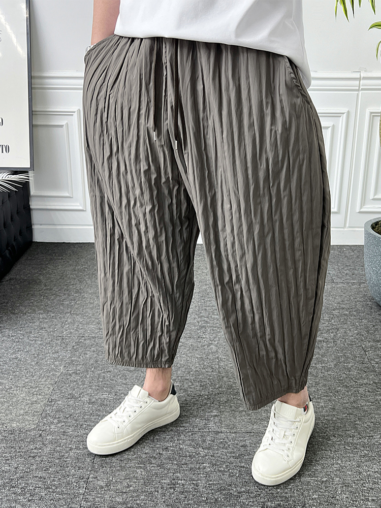 남자 여름바지 밴딩 스판 와이드 배기 벌룬핏 플리츠팬츠