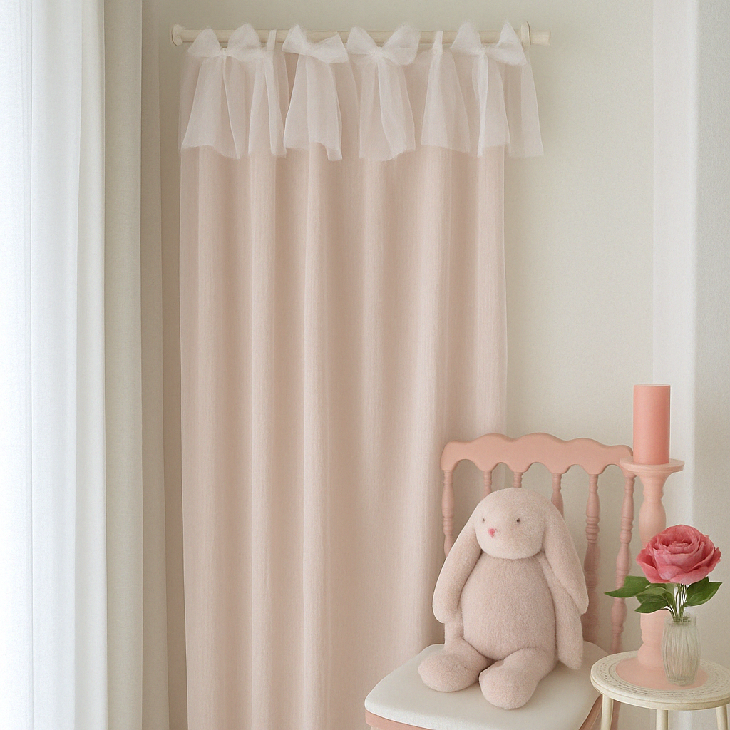 디뮤어 핑크&화이트 포인트망사 커튼