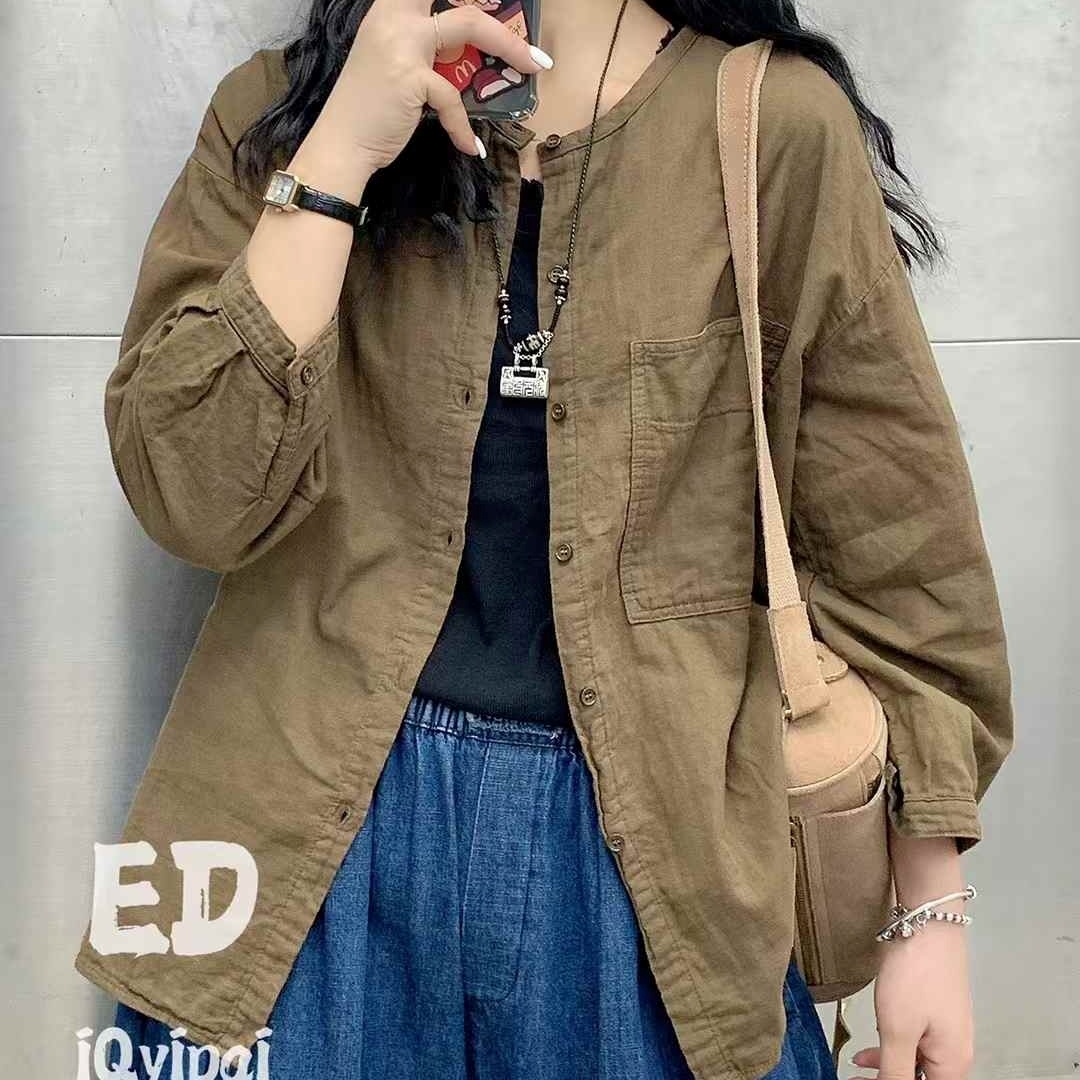 봄셔츠 라운드넥 간절기블라우스 빅포켓 3801 - 상품 이미지