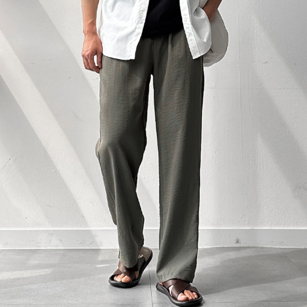 1+1 남자 프어 여름 아이스 쿨링 폴리 린넨 세미와이드 밴딩 팬츠