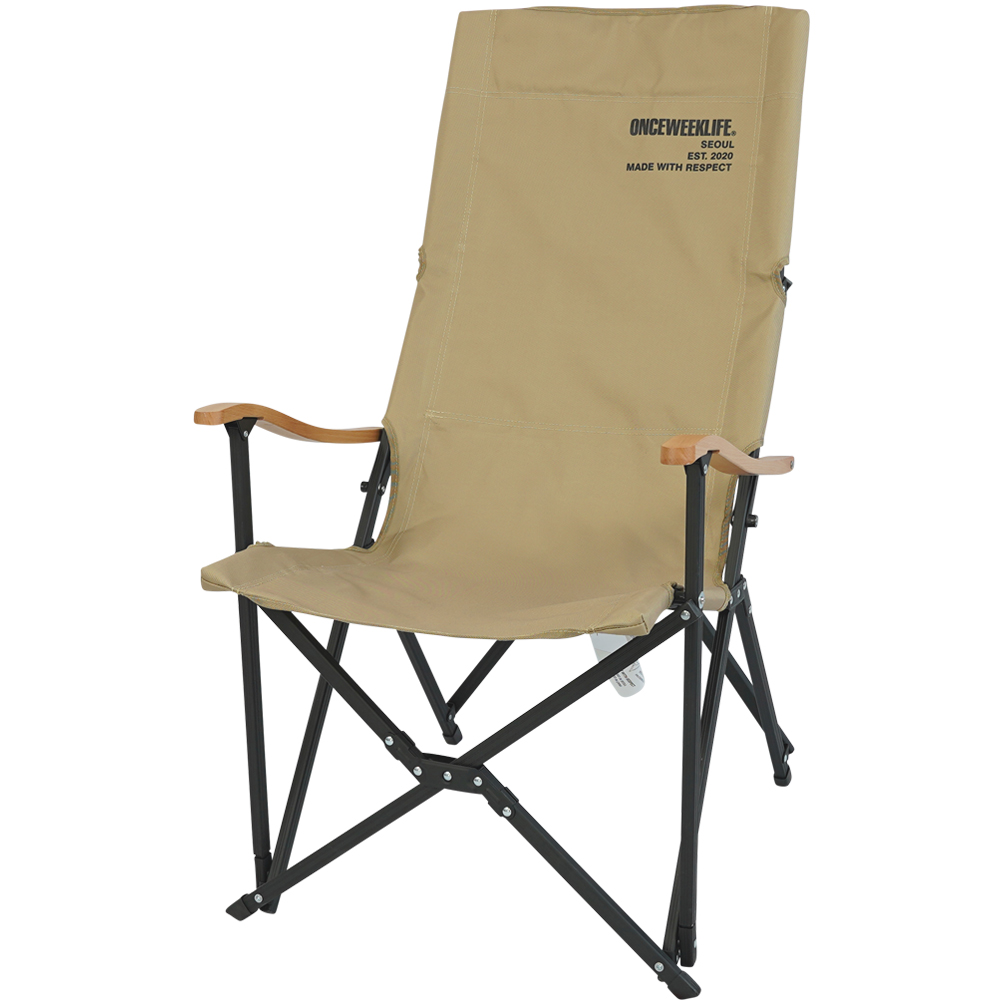 원스위크라이프 캠핑 접이식 경량 롱 릴렉스 체어 특대, 블랙프레임+원목 / 베이지, 1개