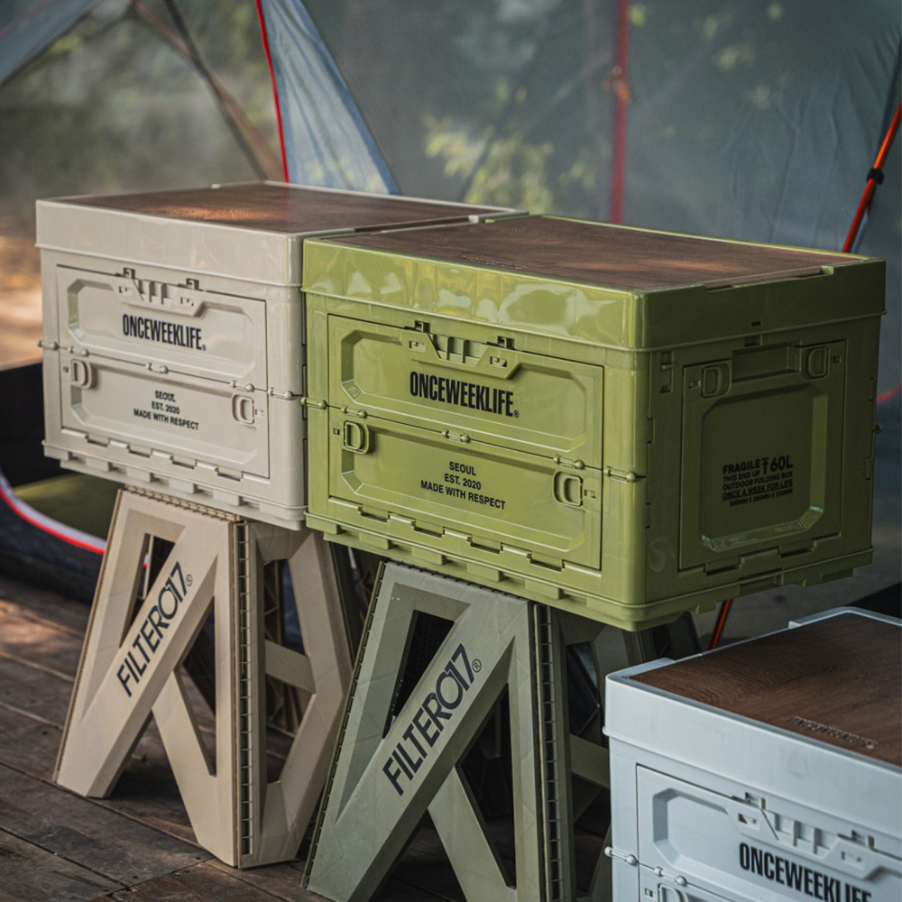 원스위크라이프 캠핑 접이식 멀티 오픈 형 수납 정리 함 대형 폴딩 박스 60L, 베이지