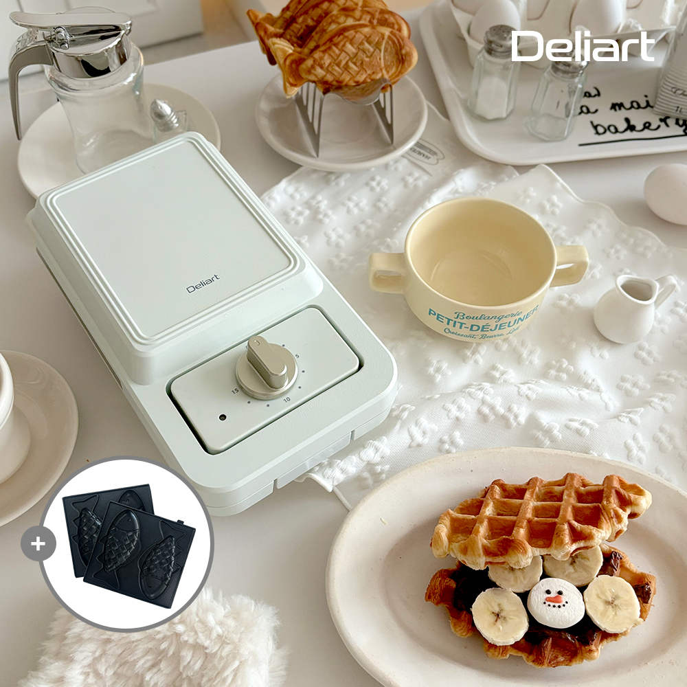 델리아트 와플메이커 와플기계 샌드위치 크로플 간식 기기 화이트민트