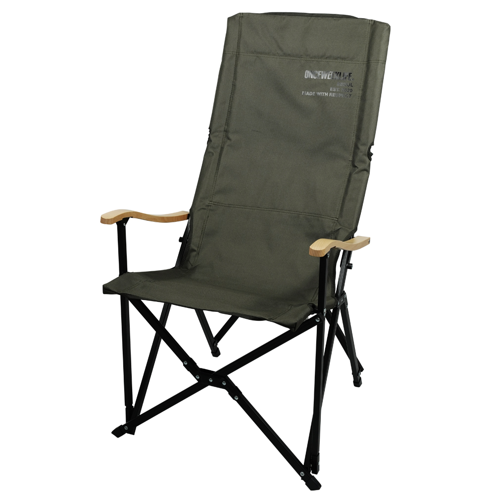원스위크라이프 캠핑 접이식 경량 롱 릴렉스 체어 특대, 블랙프레임+원목 / 카키, 1개