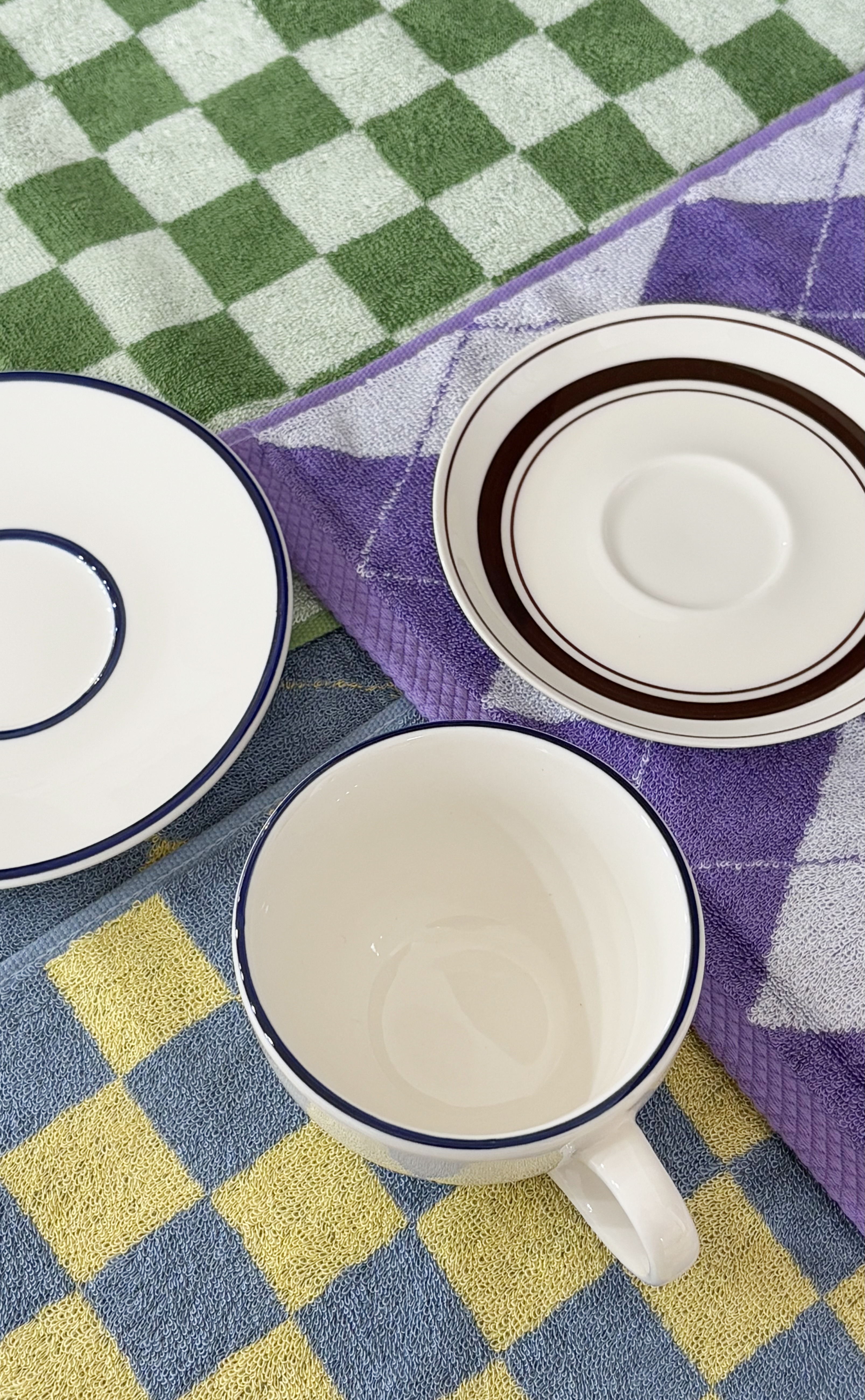 6P 12P 먼지없는 뱀부 주방 고리 핸드타올 아가일 체커보드 SET 이미지 8