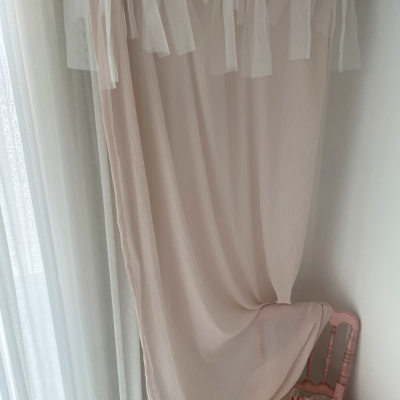 디뮤어 핑크&화이트 포인트망사 커튼