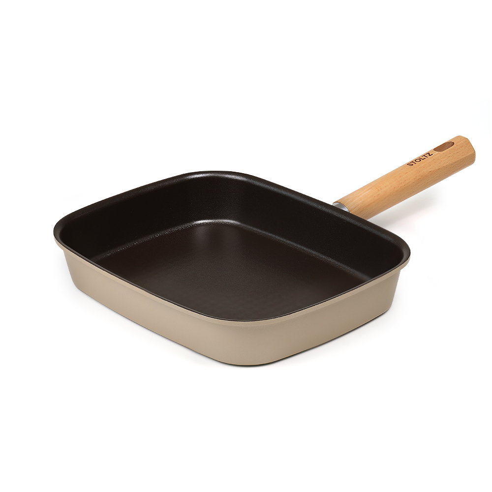 STOLTZ 슈톨츠 초코 쿡웨어 IH 사각 구이팬 28cm 원목손잡이 통주물 팬 - 상세 이미지 5