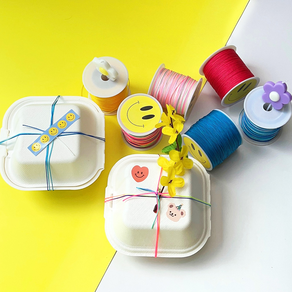 구디백 포장끈 네온 레인보우 1롤 답례품 도시락 생일 선물 포장 택끈 트와인 끈 이미지 3