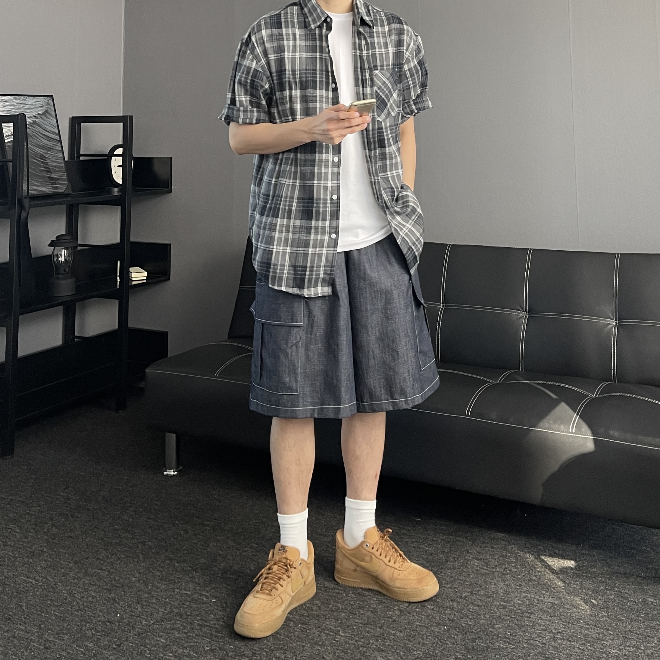 남자청반바지 남자7부청바지 버뮤다데님팬츠 - 상세 이미지 4