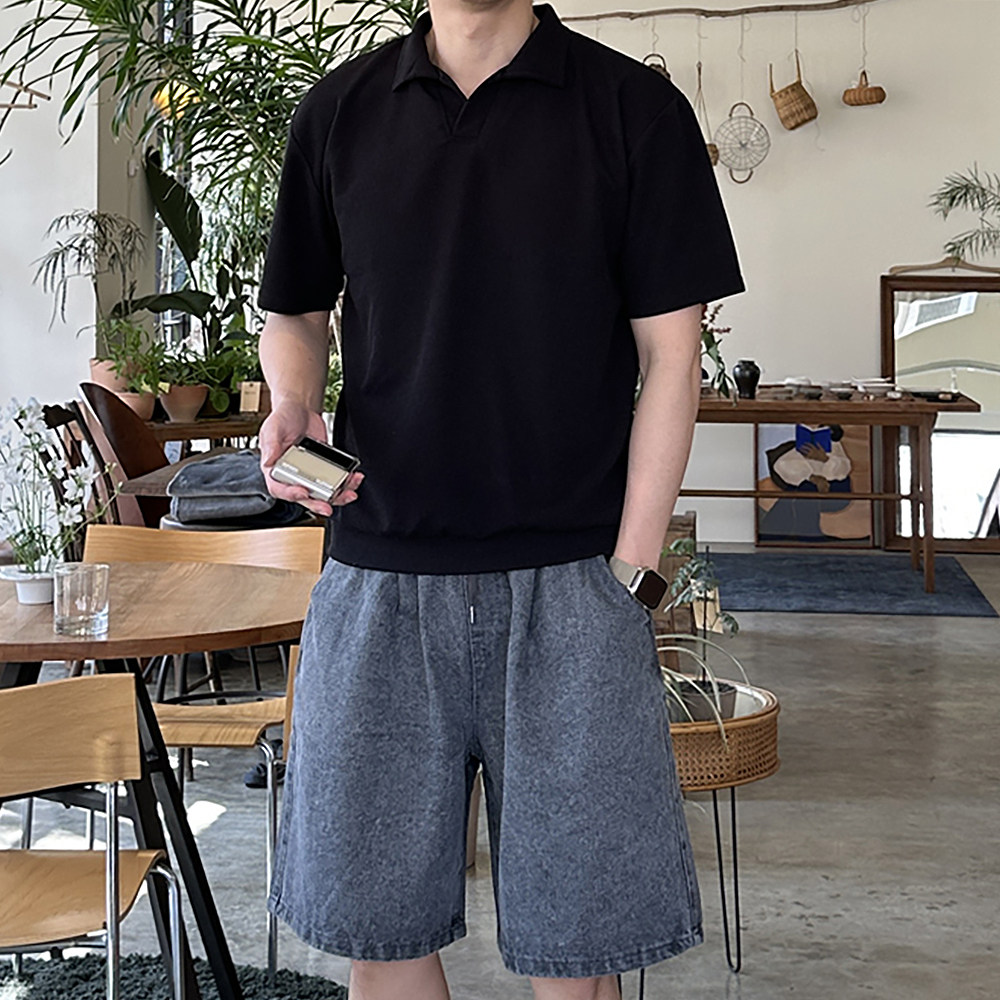 남성 반팔 카라티 오버핏 남자 커플 반팔티 - 상세 이미지 3