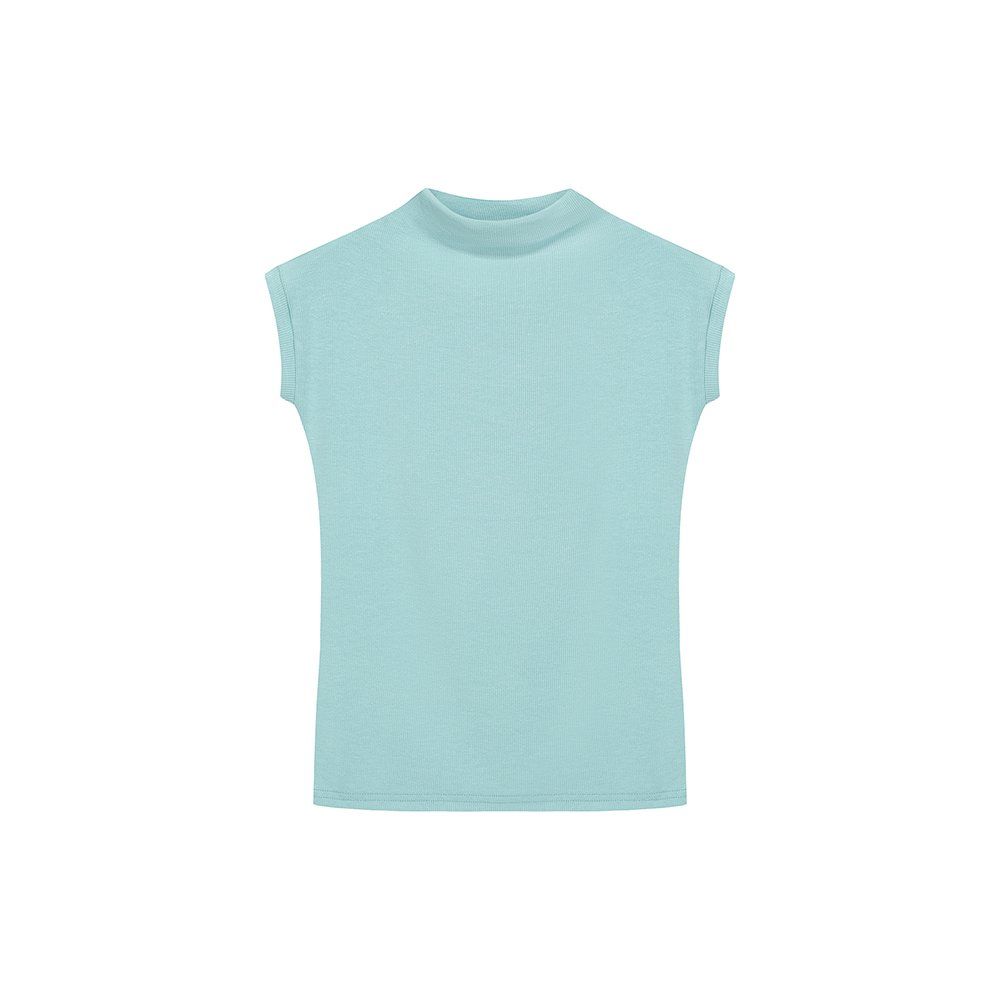 봄 여름 데일리 스트릿 골지 레이온 스판 하이넥 반팔 슬림핏 티셔츠 스카이블루 - 상세 이미지 5