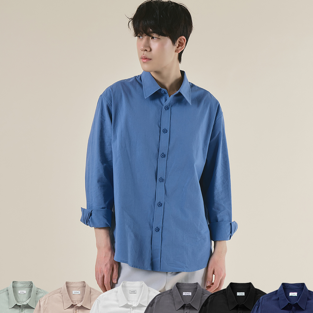 남성 코튼 린넨 세미 오버핏 캐주얼 긴팔 남자 셔츠