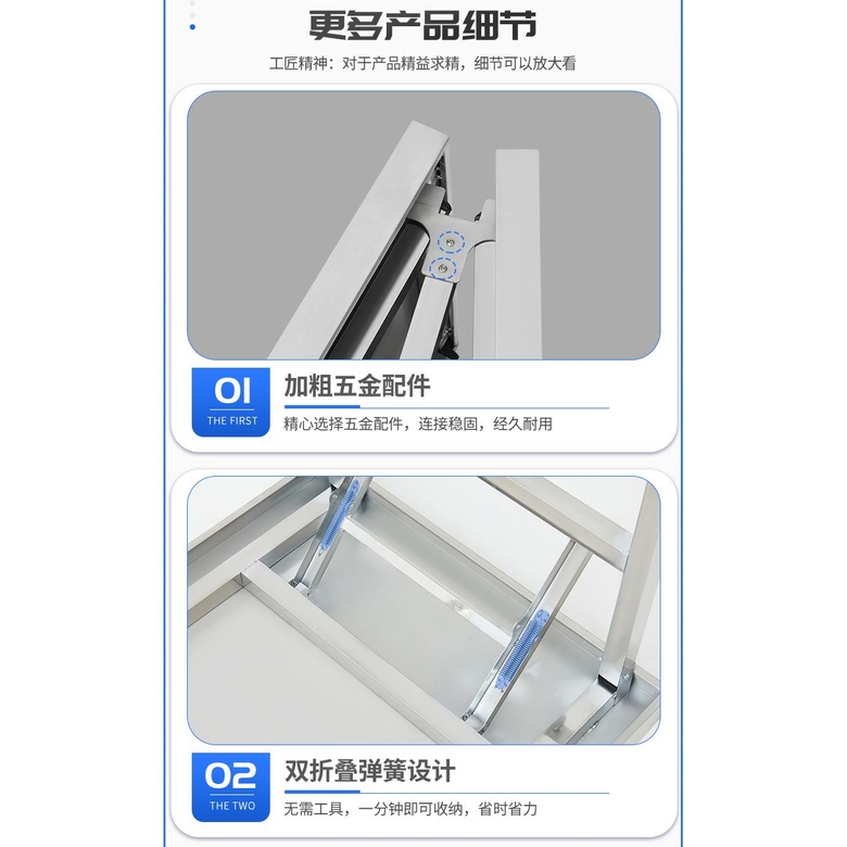 스테인리스 접이식 테이블 강화형 야외 작업대 휴대용 수납 테이블 차량용 캠핑 보조 작업 책상 60x120cm 55cm - 상세 이미지 4