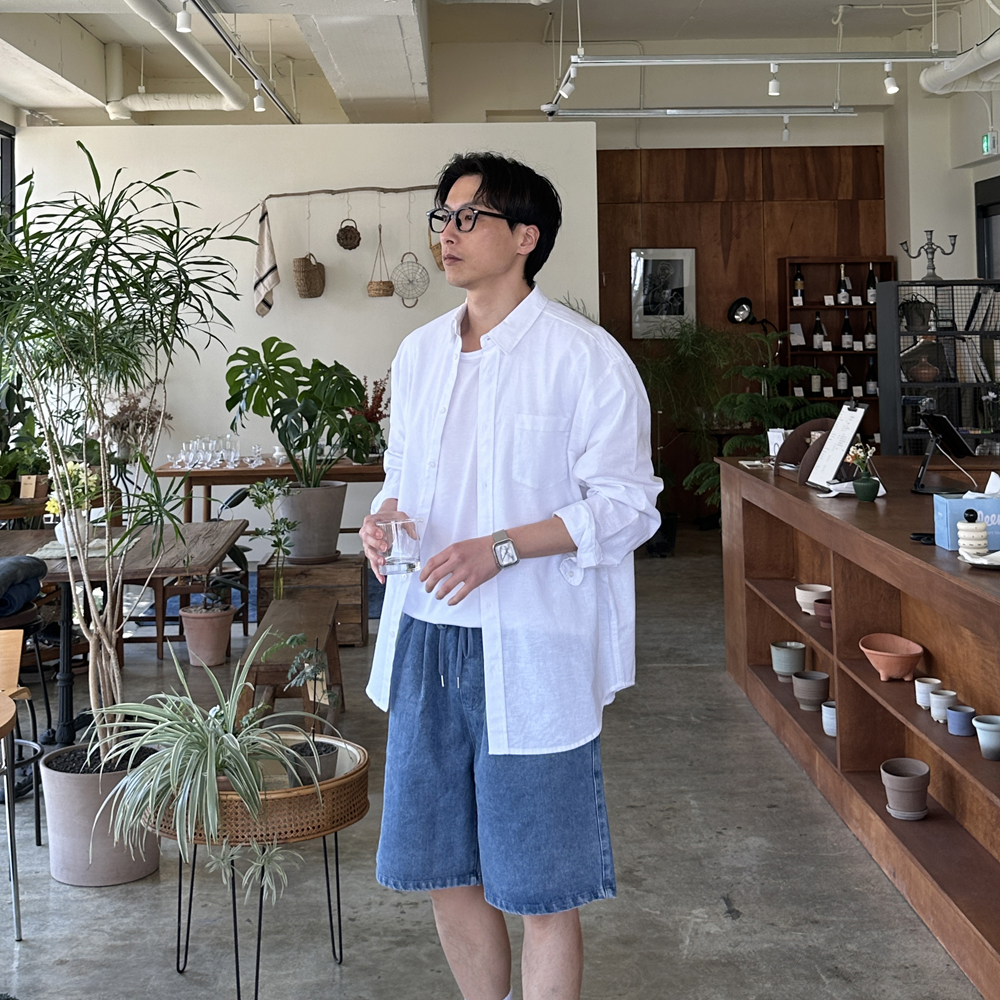 남자 셔츠 여름 오버핏 마 남방 남자린넨셔츠 - 상세 이미지 2