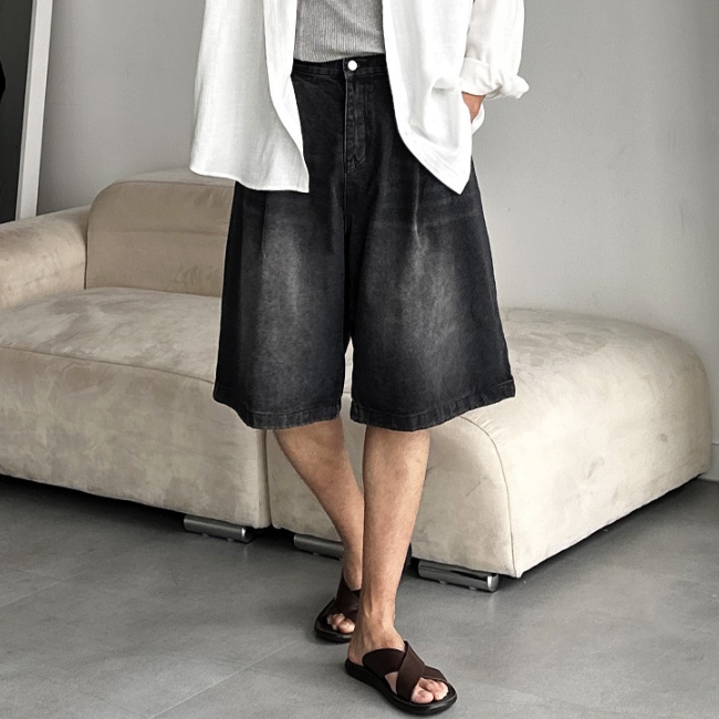 남자 조프 여름 캣브러쉬 워싱 버뮤다 데님 반바지