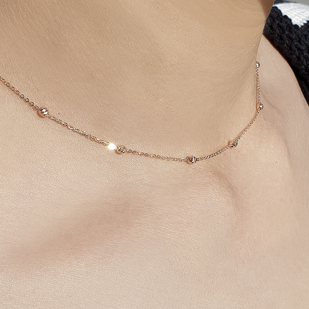 14K 18K 여자 명품 선물 심플 데일리 미러 컷팅 볼 초커 롱 금 목걸이 - 상품 이미지