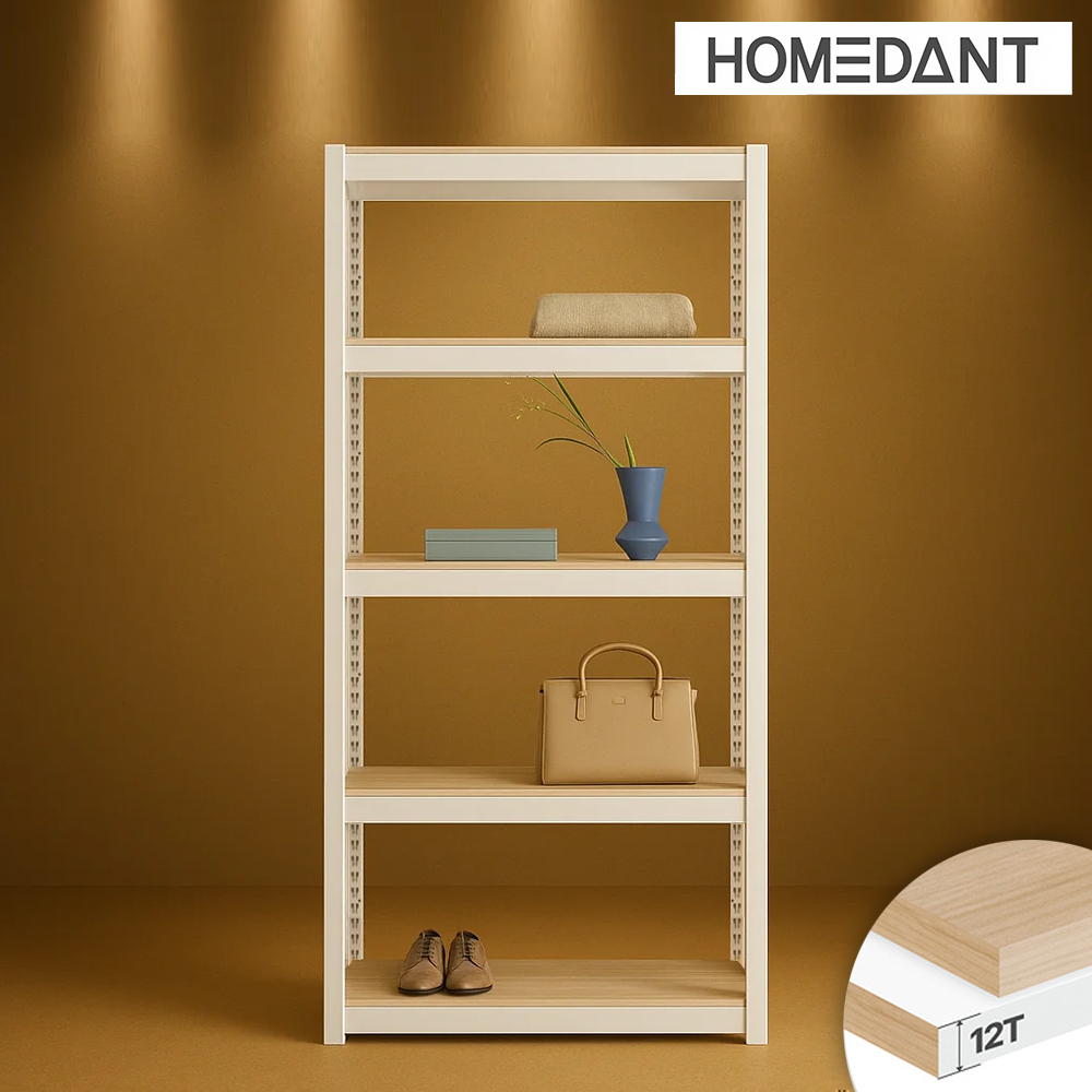 선반 12T합판 수납선반 철제 다용도 벽 선반장 무볼트 홈던트 하우스 5단 300300900