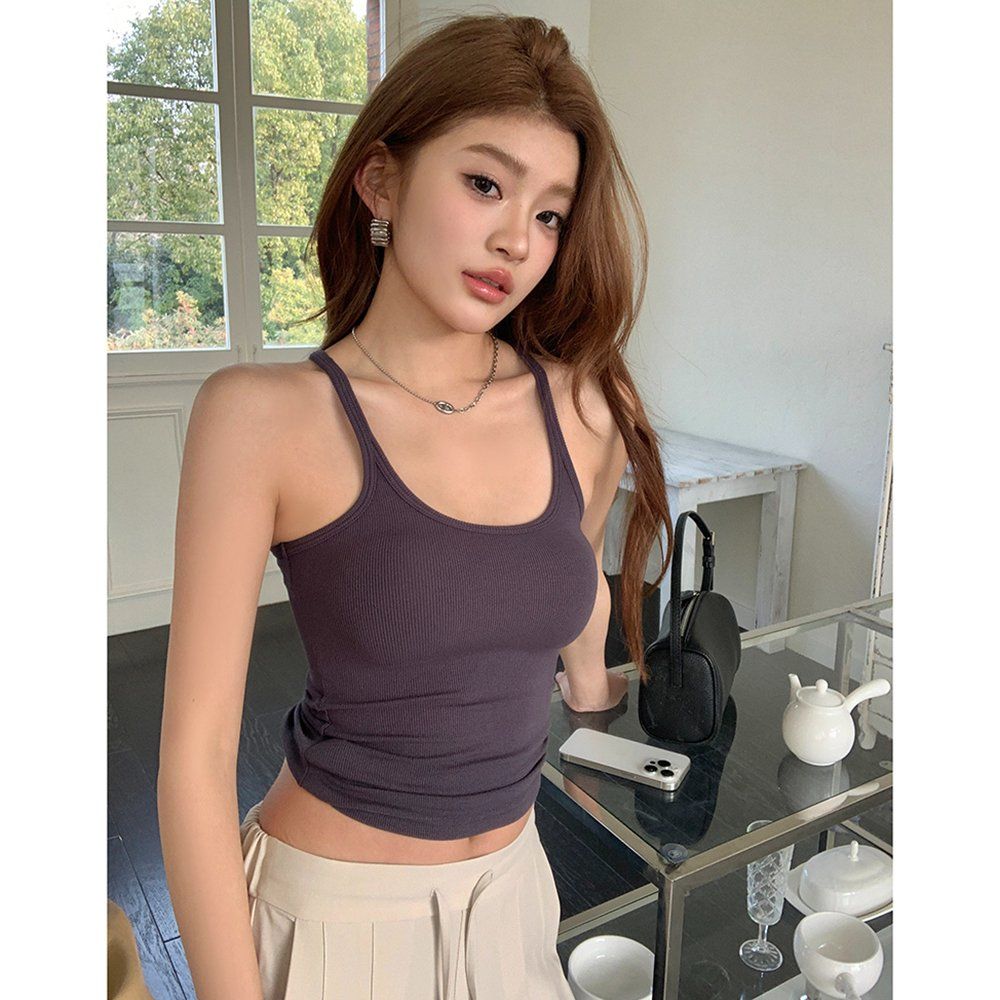 봄 여름 데일리 이너웨어 레이어드 골지 백리스 민소매 나시티 모달 슬림핏 블랙 그레이 - 상세 이미지 2